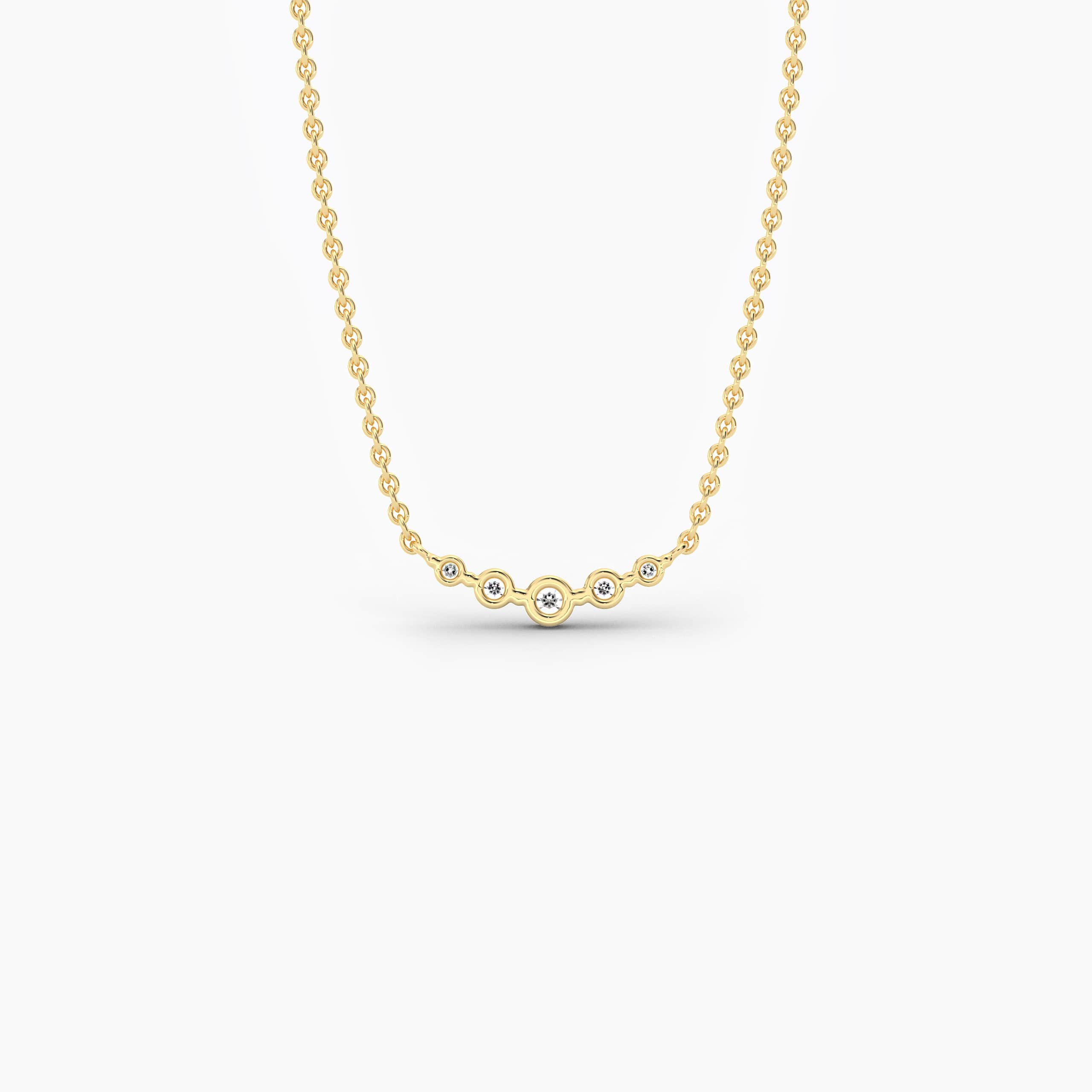5 Stones Round Cut Diamond Necklaces  For Woman In Yellow Gold 