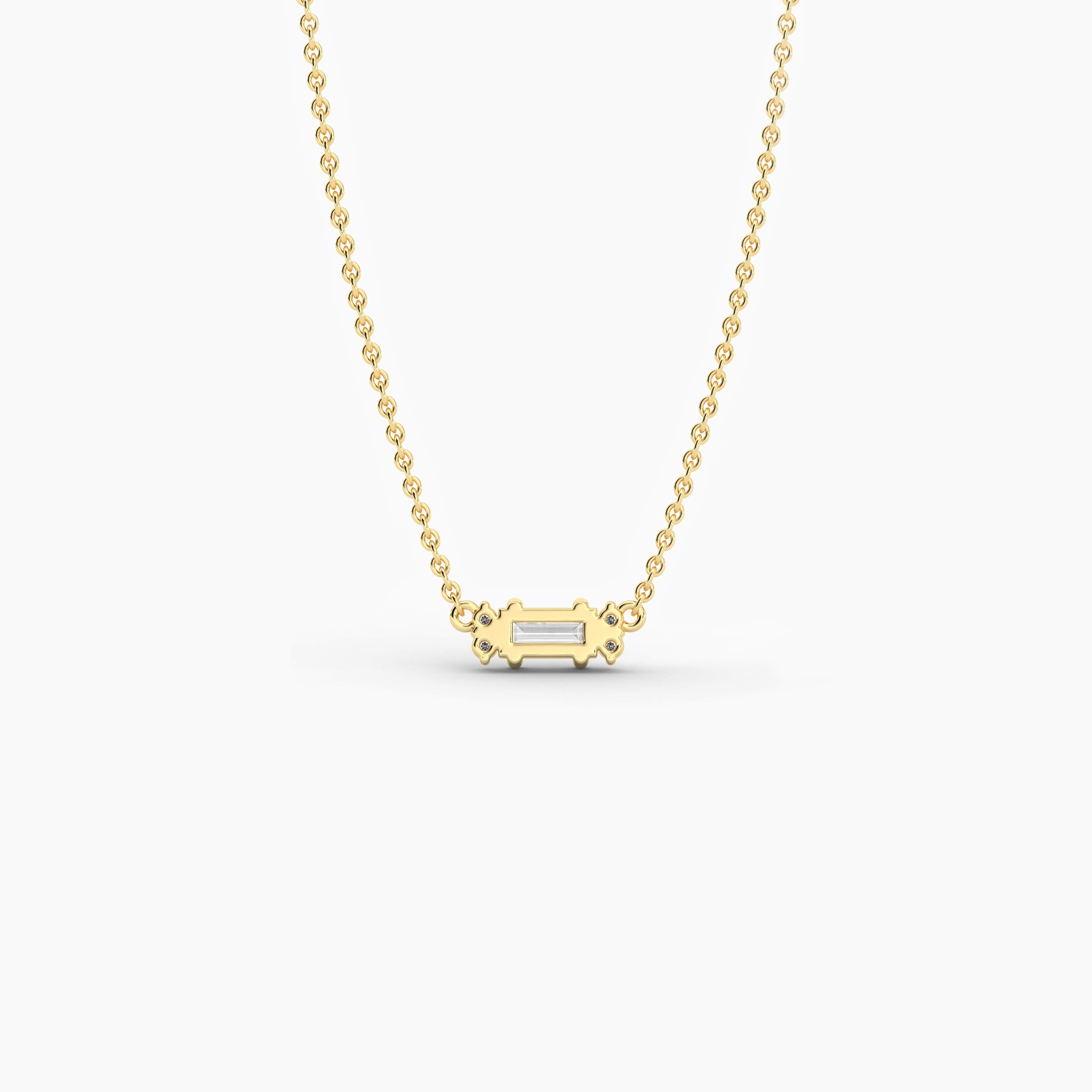 Yellow Gold pendant necklace in baguette and round diamond for woman 