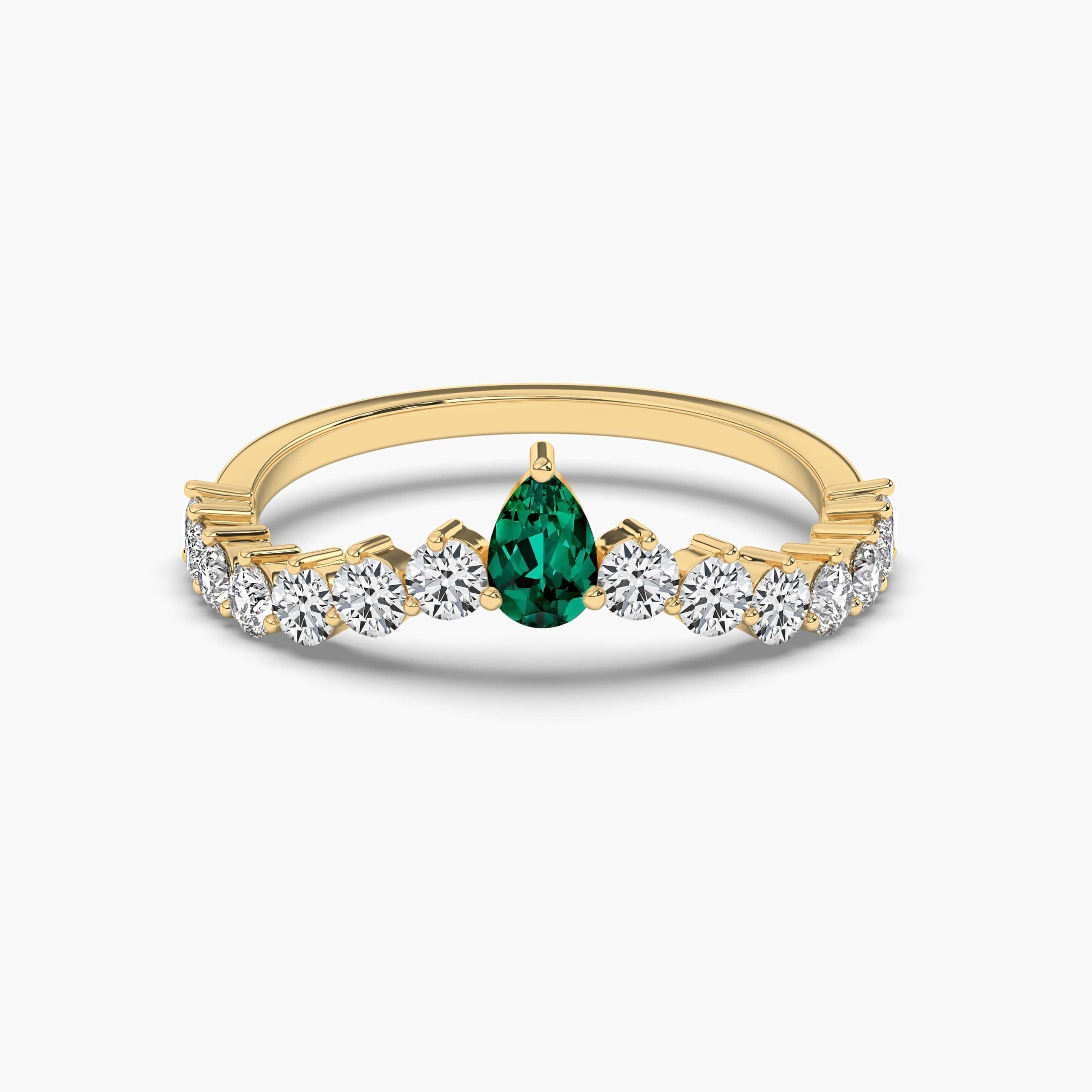 PEAR CUT EMERALD & DIAMOND ENGAGEMENT RING YELLOW GOLD