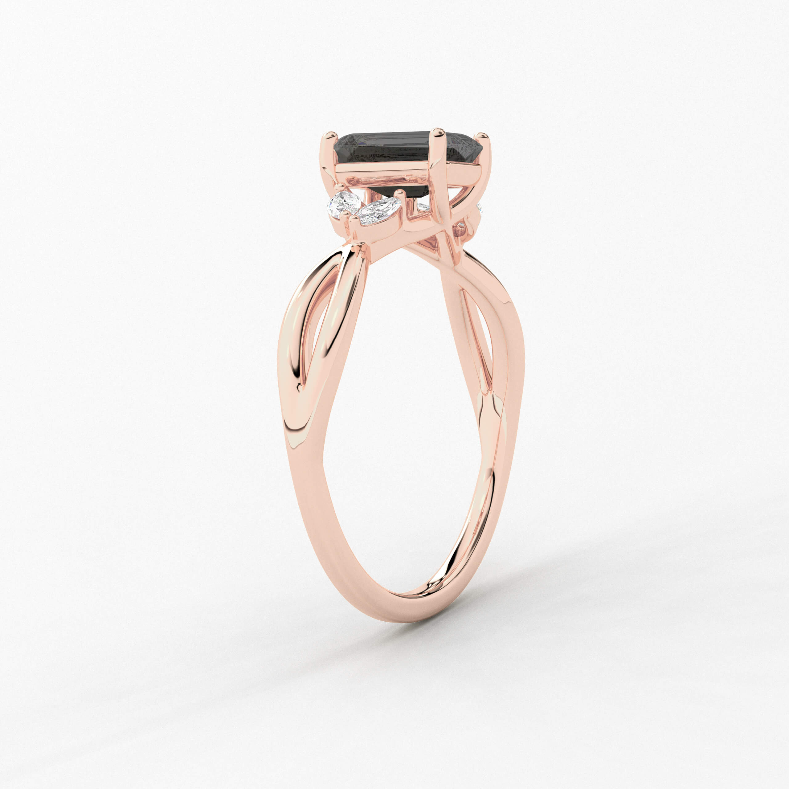 Rose Gold Emerald Cut Black Lab Grown Diamond Ring