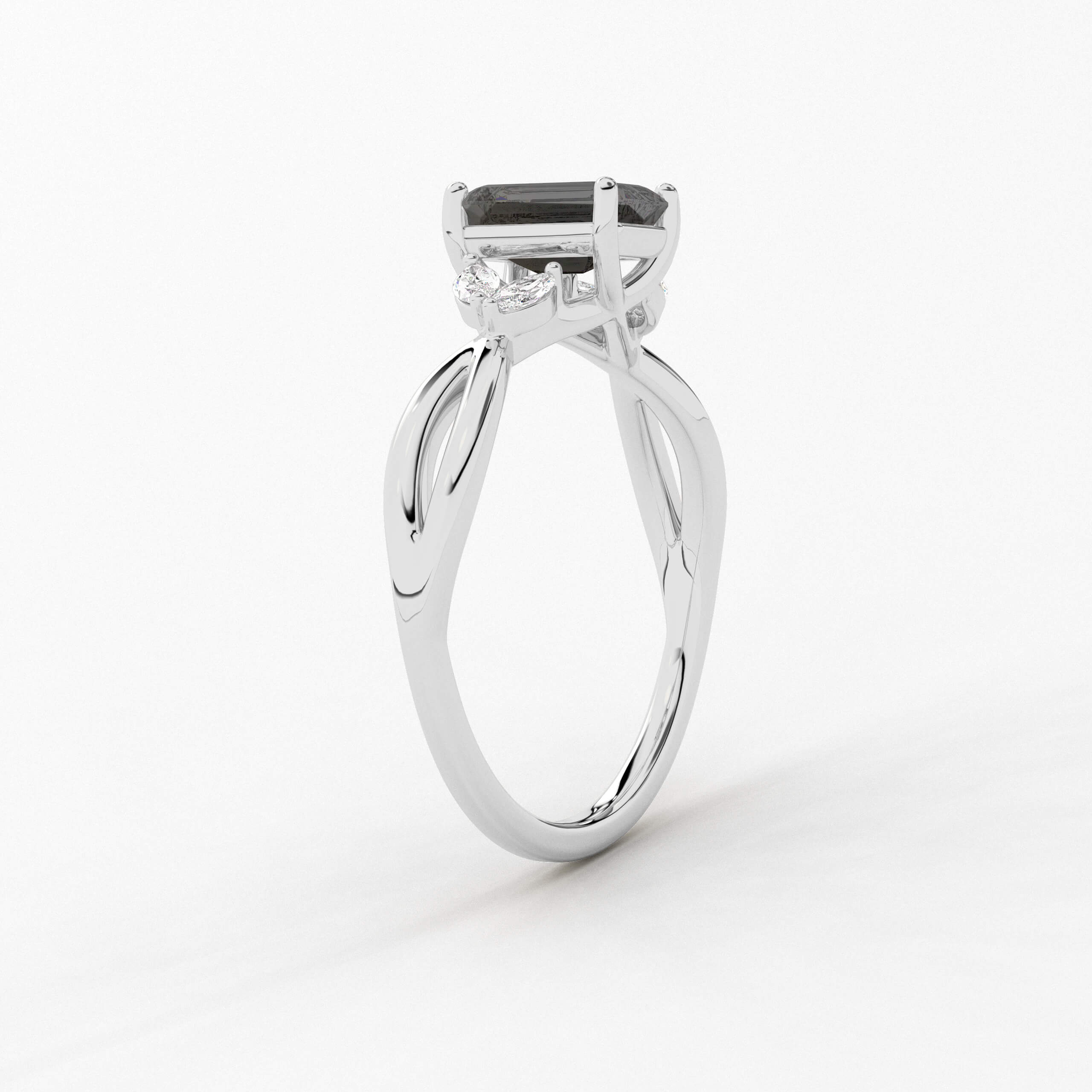 White Gold Emerald Cut Black Lab Grown Diamond Ring