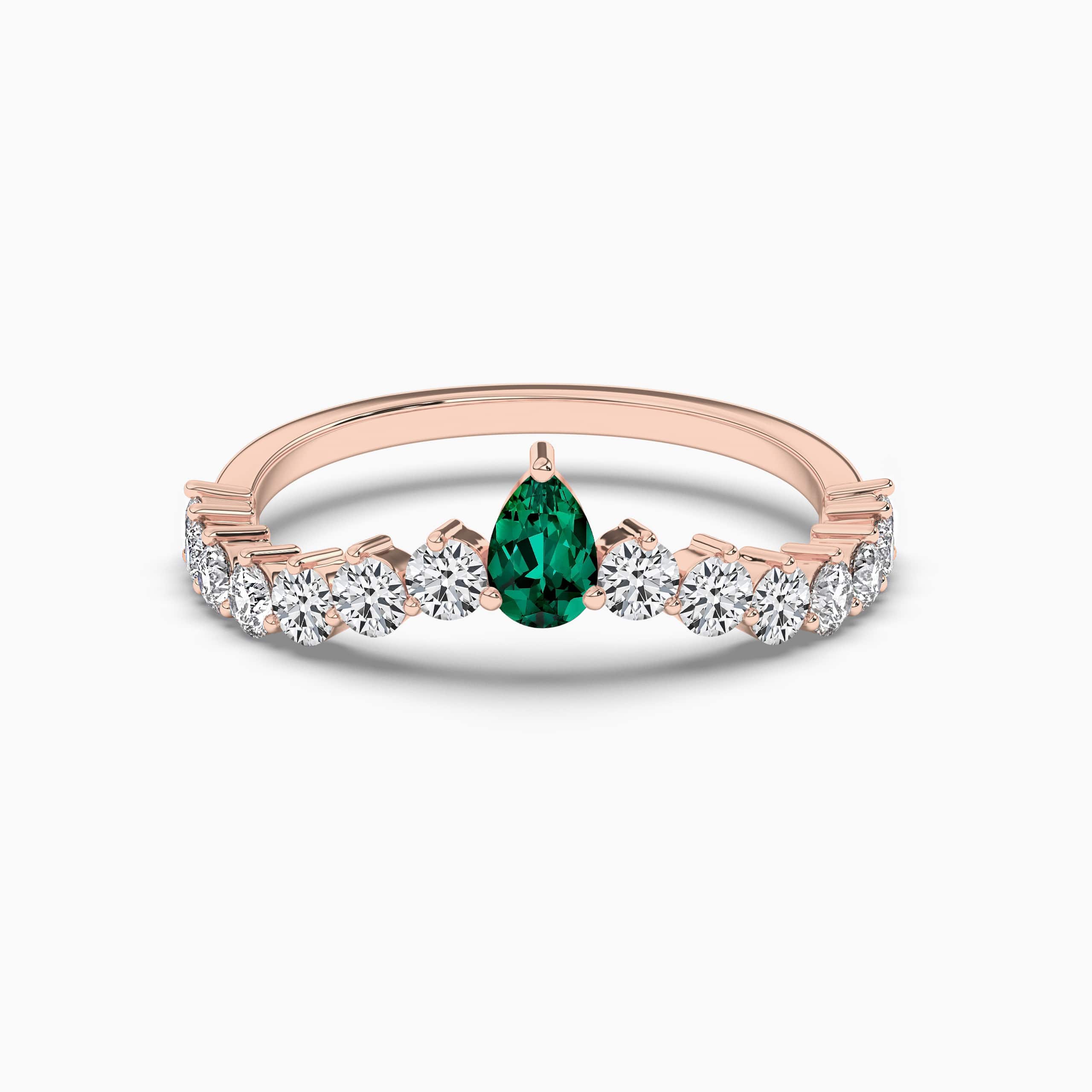Rose Gold Pear Shaped Emerald And Diamond Eternity Engagement Ring 