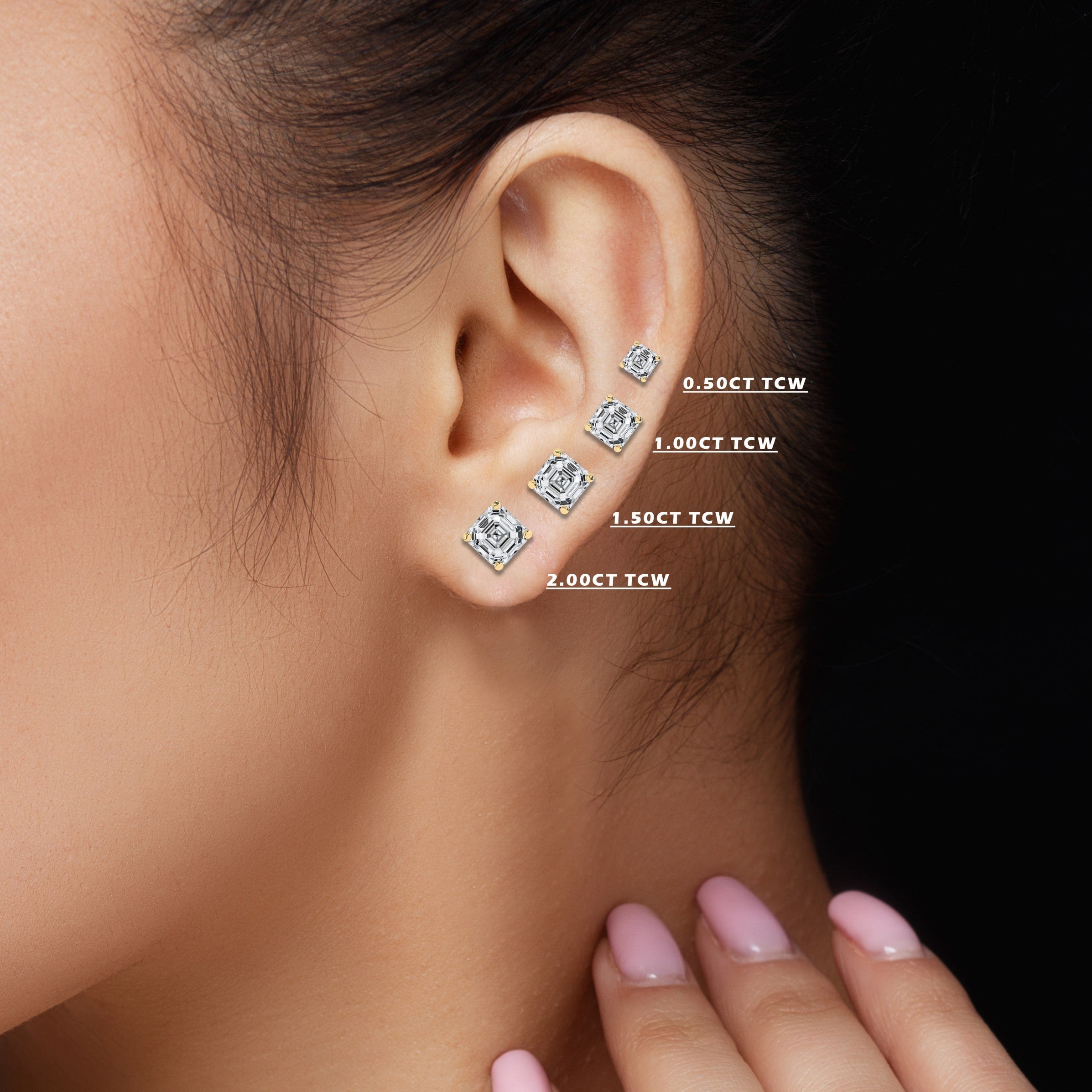 Asscher Cut Diamond on Ear