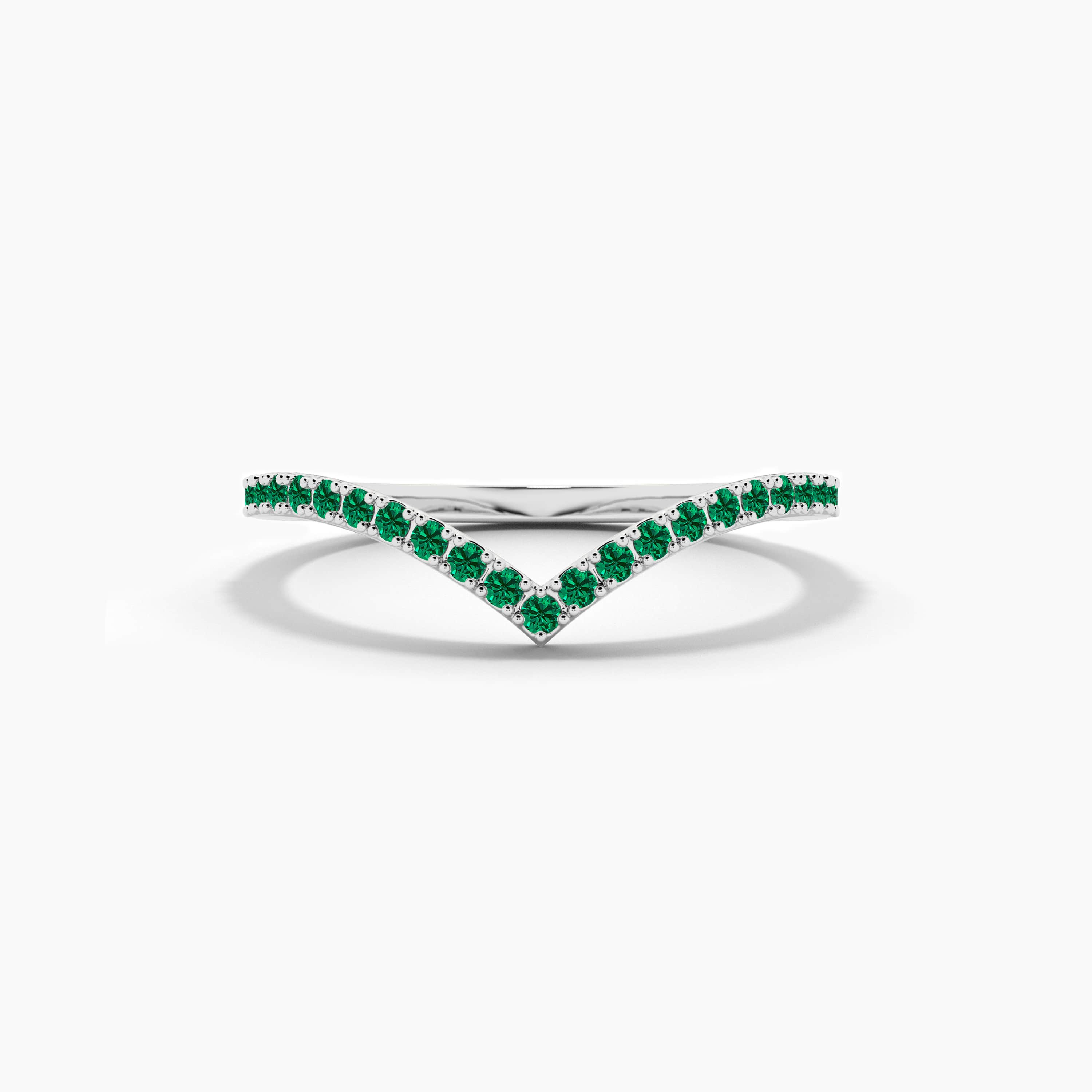 white gold emerald cut curved diamond ring