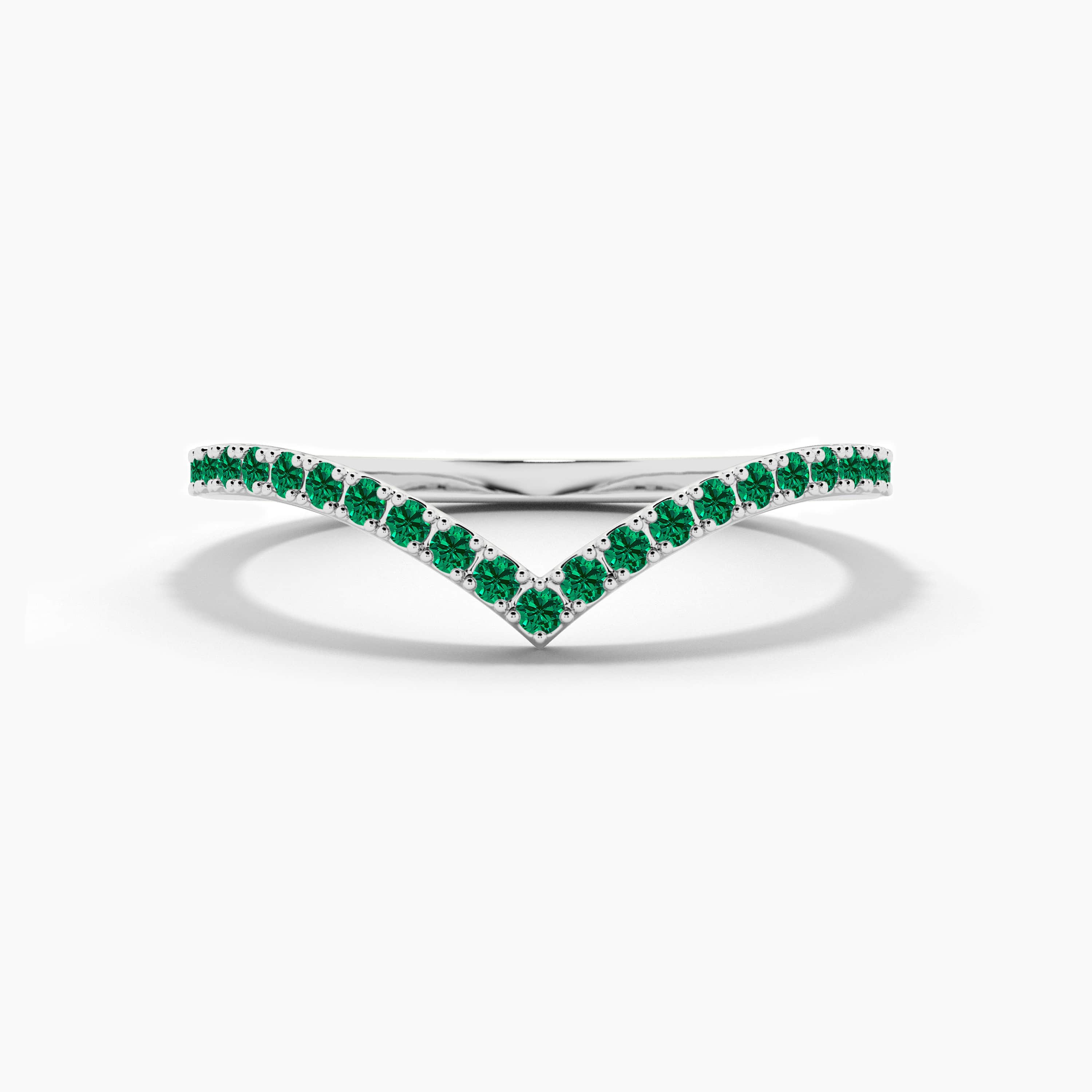 white gold emerald cut curved diamond ring 