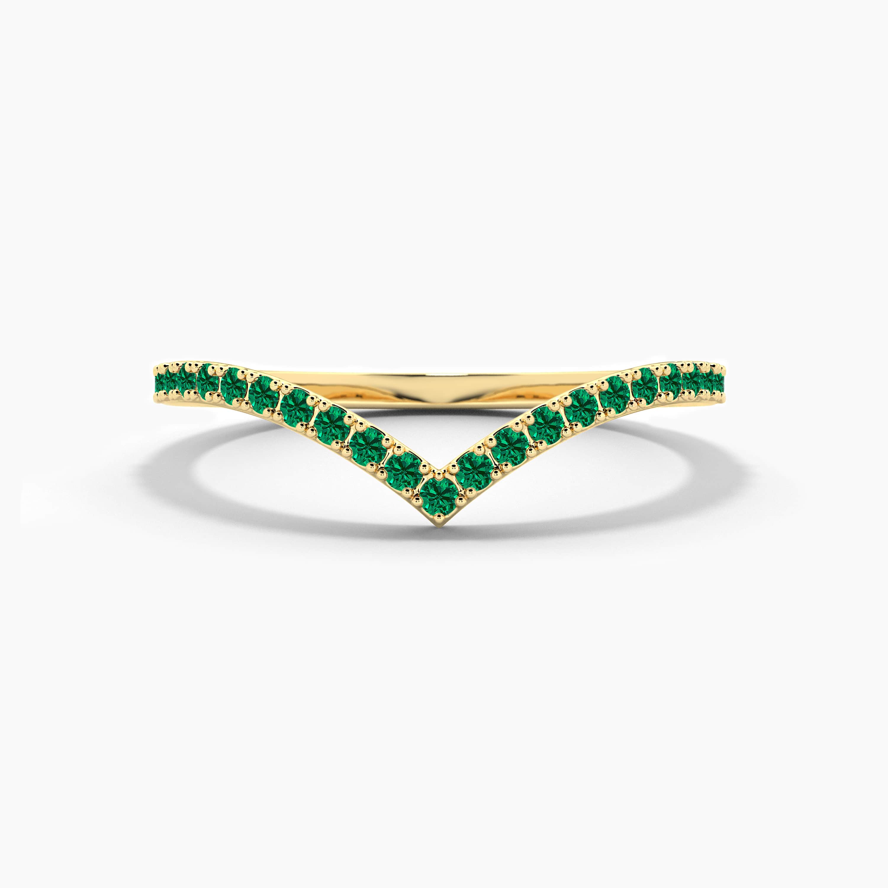 Yellow gold emerald diamond curved ring 