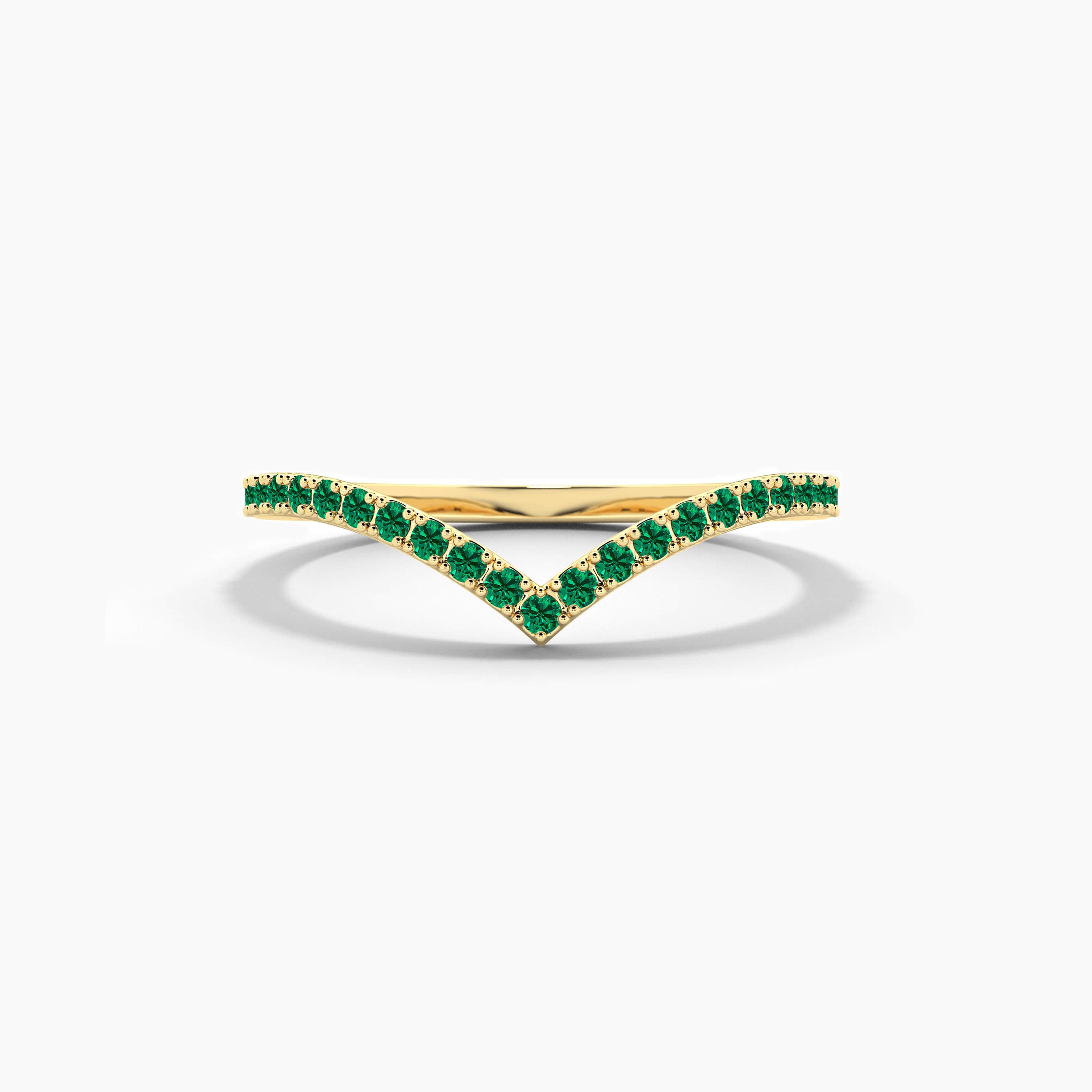 Yellow gold emerald diamond curved ring