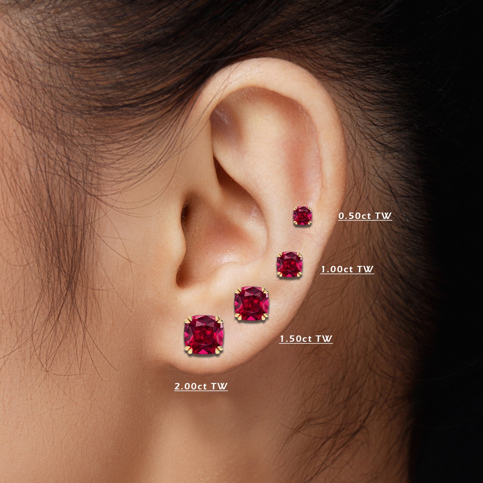 White Gold 2.00 carat Cushion Cut Red Ruby Gemstone Stud Earrings