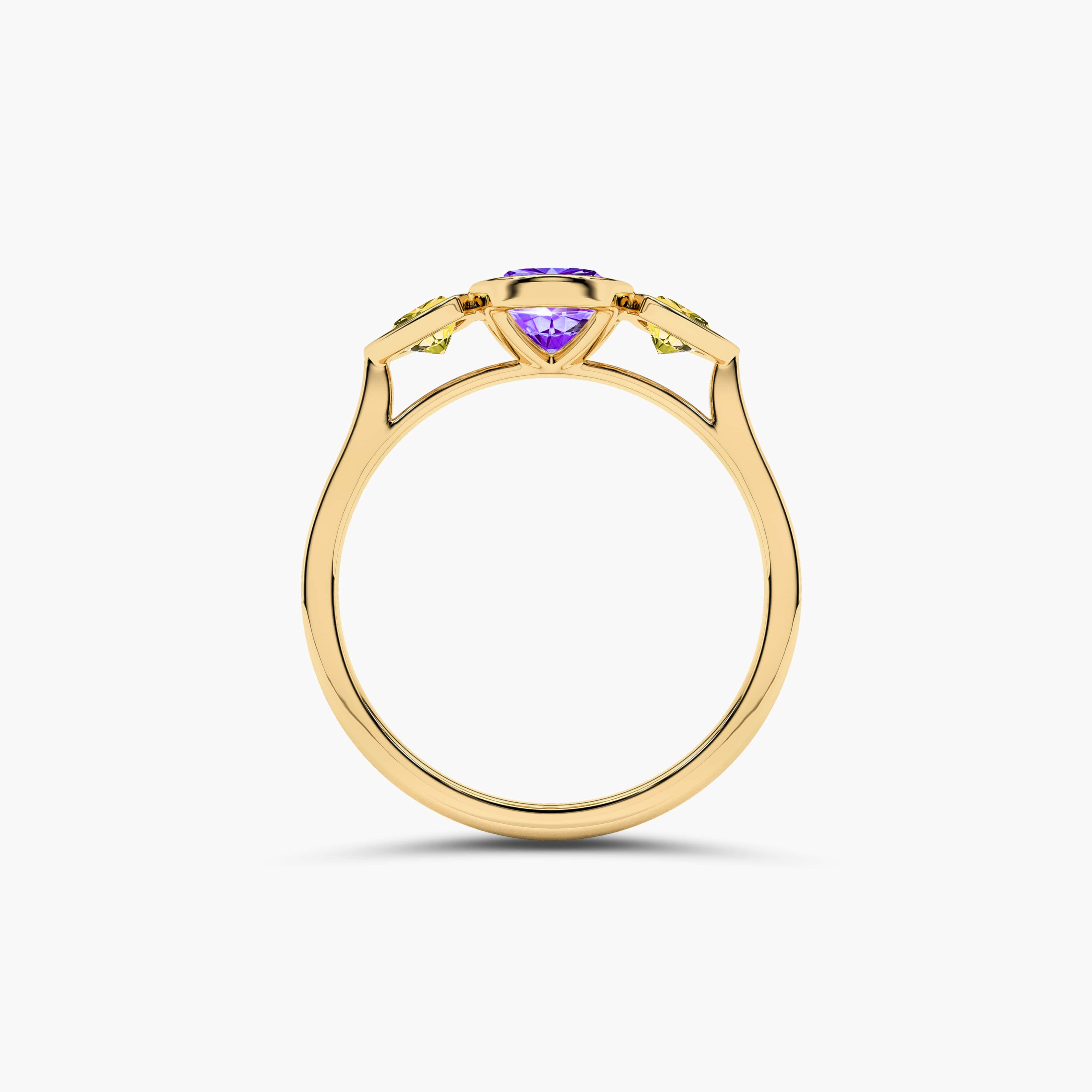 Yellow and Amethyst Three Stone Diamond Ring