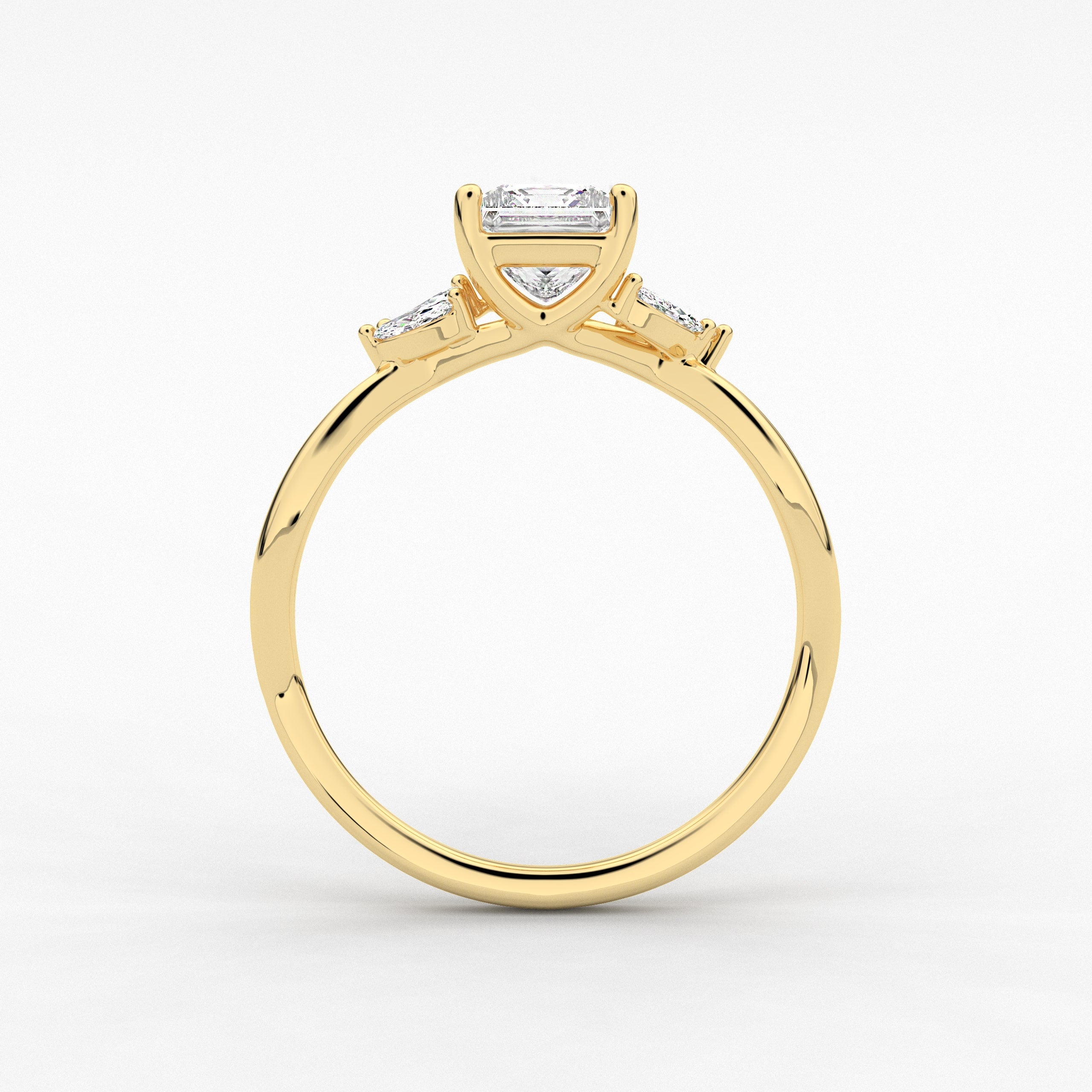 Princess Cut Moissanite Diamond Engagement In Nature Inspired In Yellow Gold