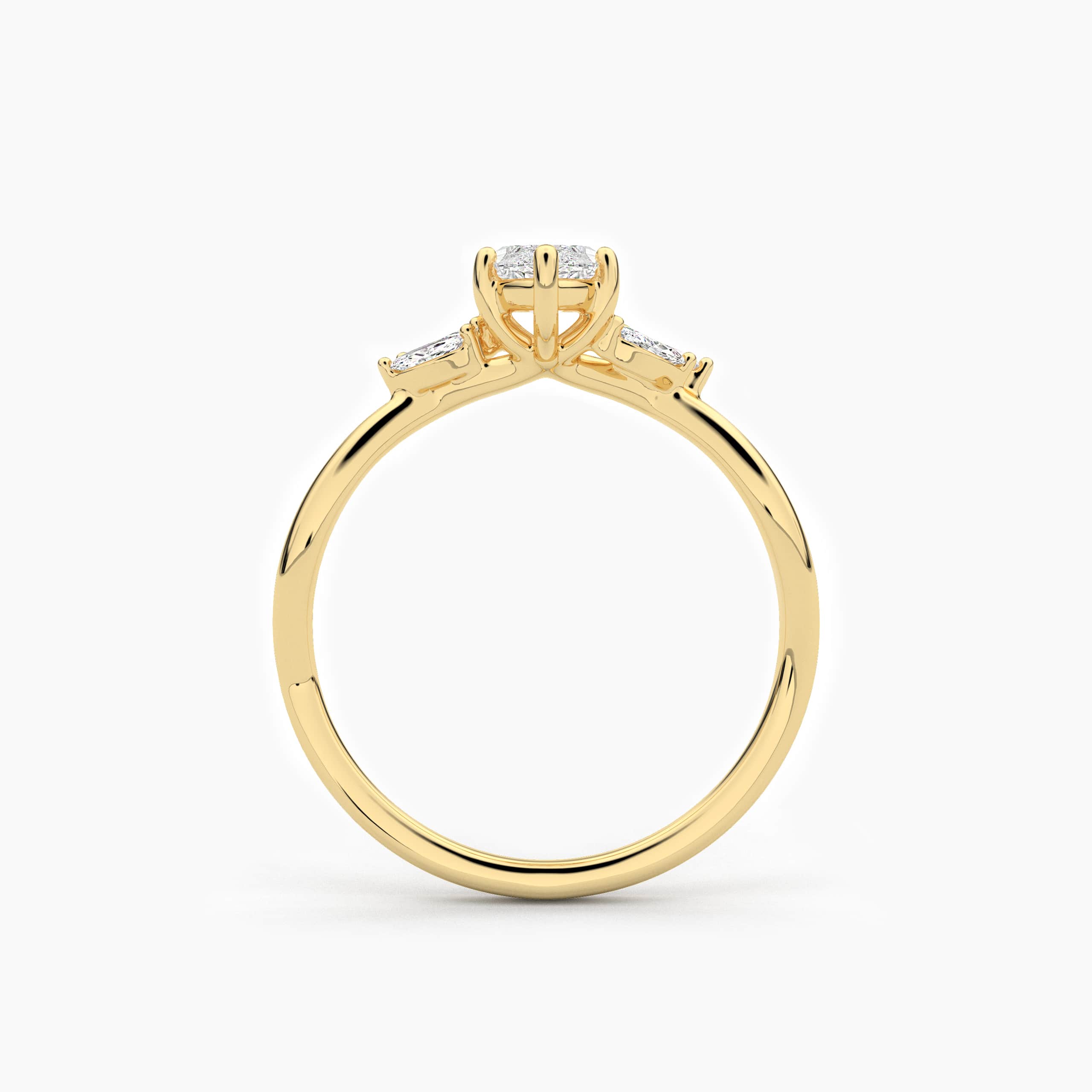 Moissanite and Diamond Engagement Nature Inspired Ring in Yellow Gold