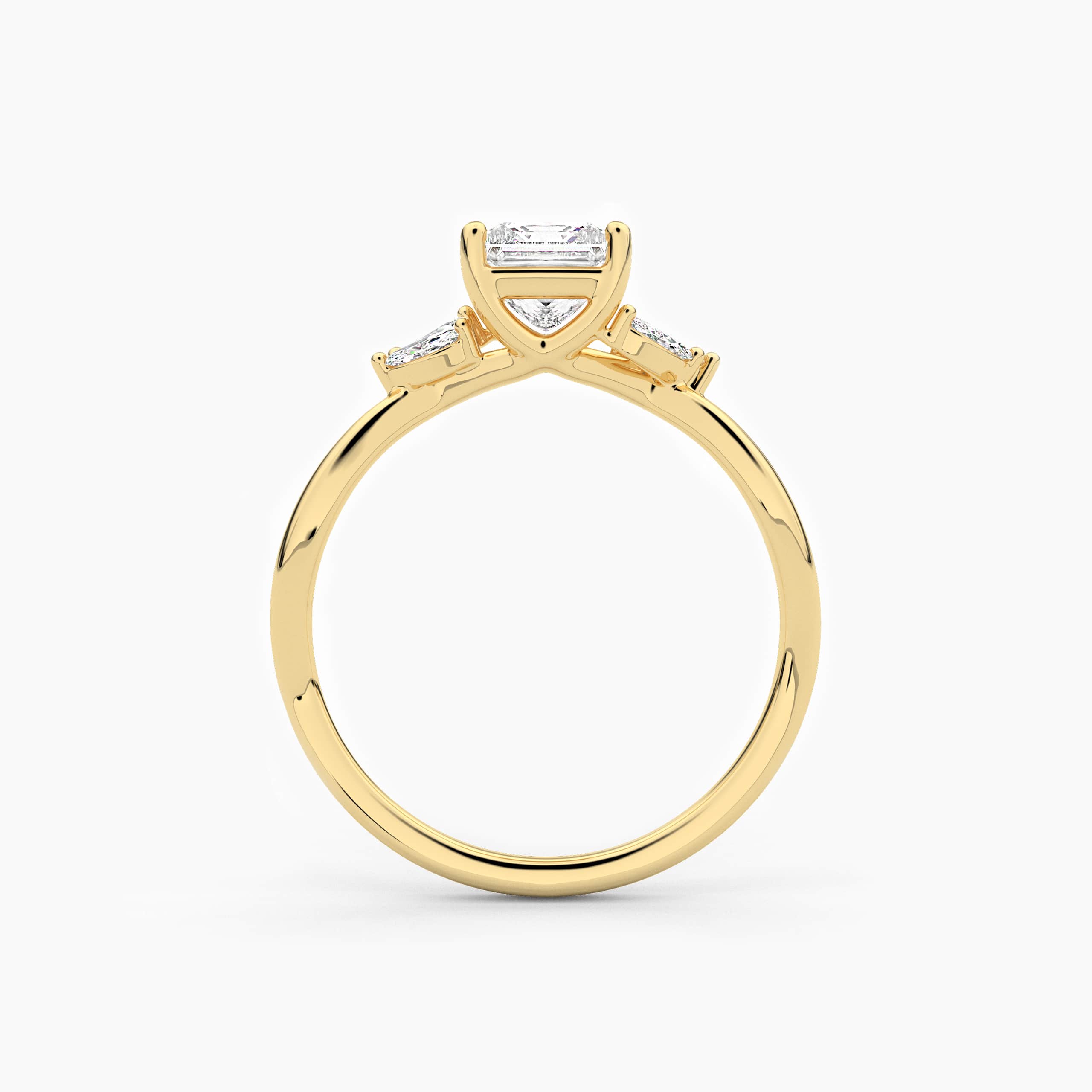 Princess Cut Moissanite Diamond Engagement In Nature Inspired In Yellow Gold