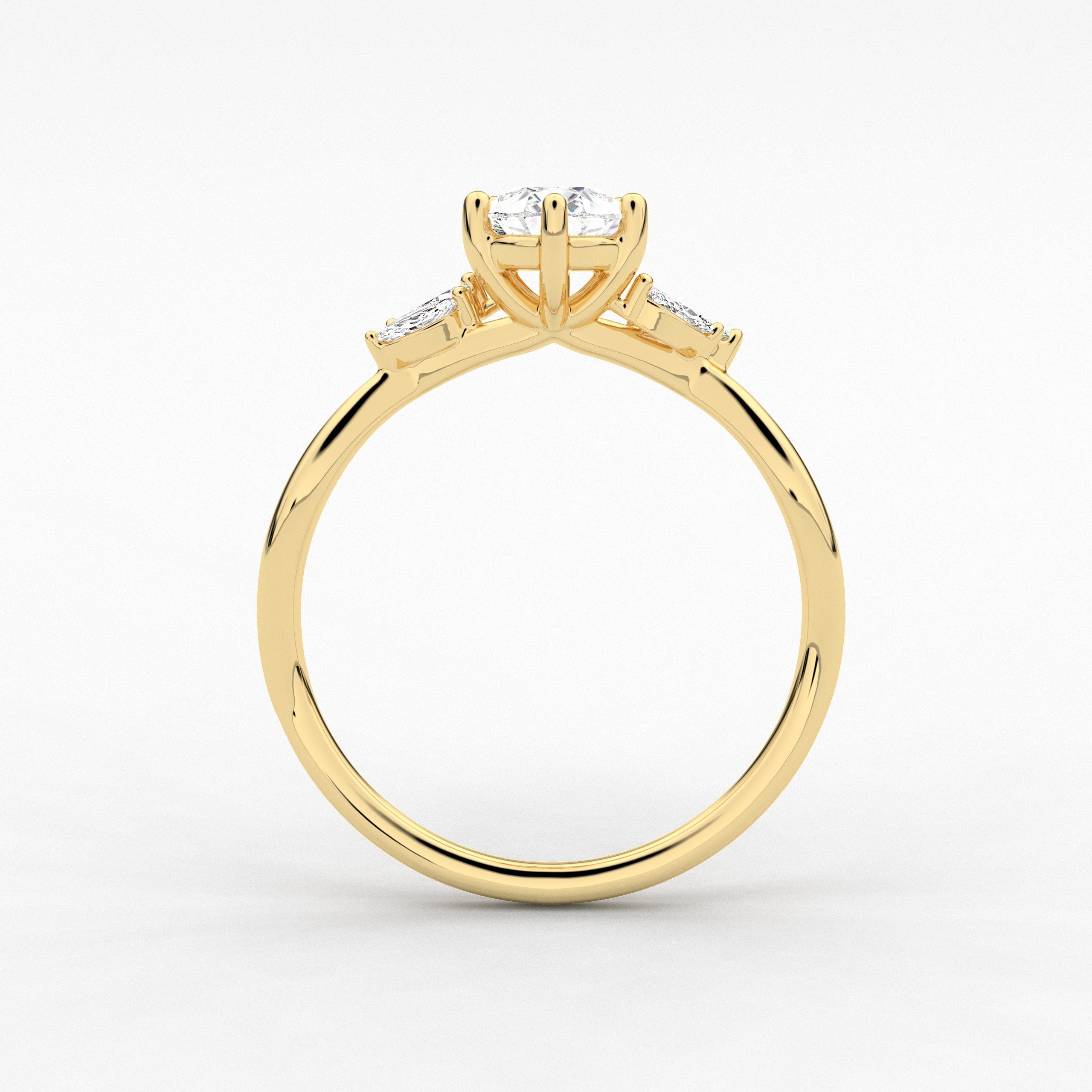 Yellow Gold Nature Inspired Ring In Pear Cut Lab Grown Engagement Ring 