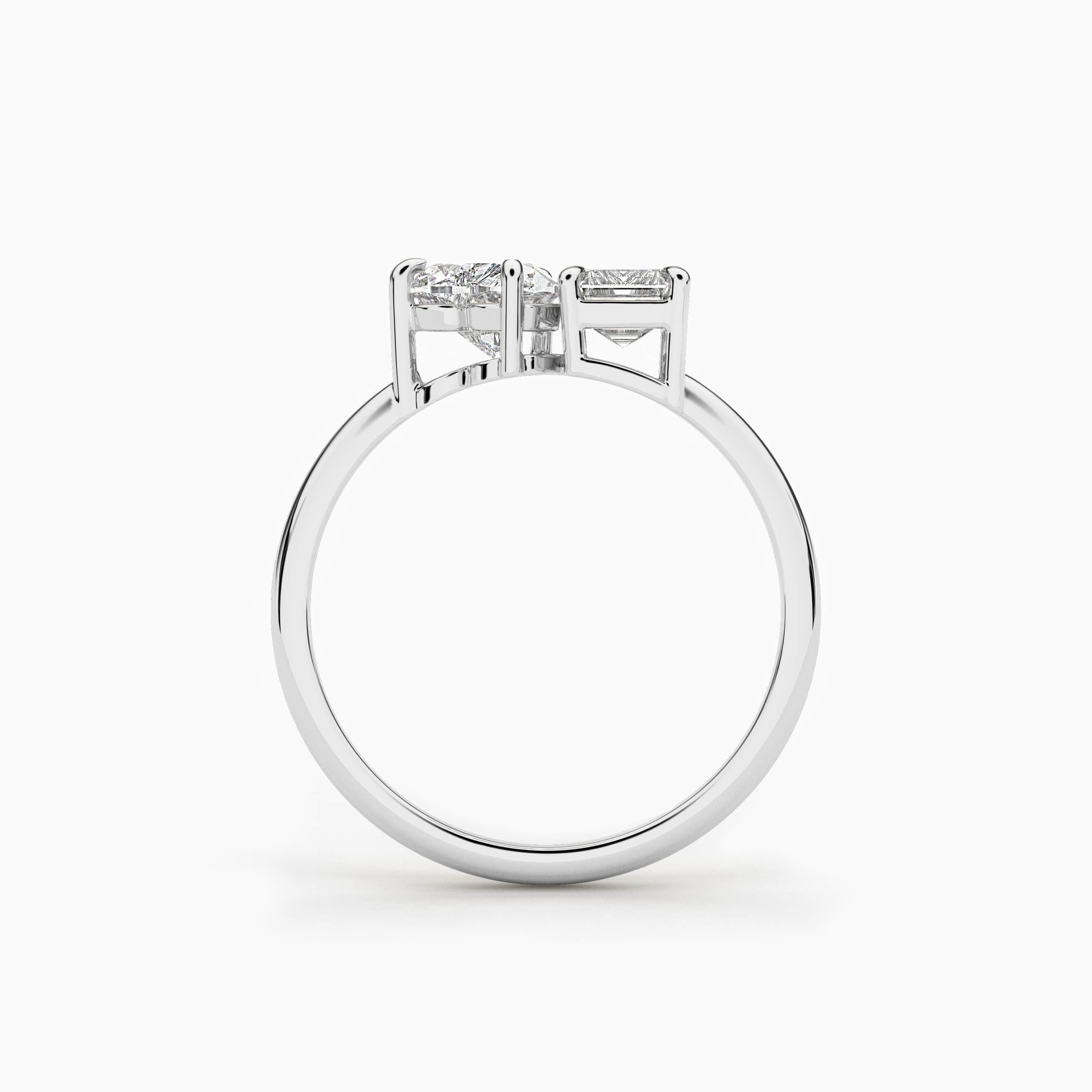 Toi Et Moi Heart and Emerald Cut Engagement Ring In White Gold