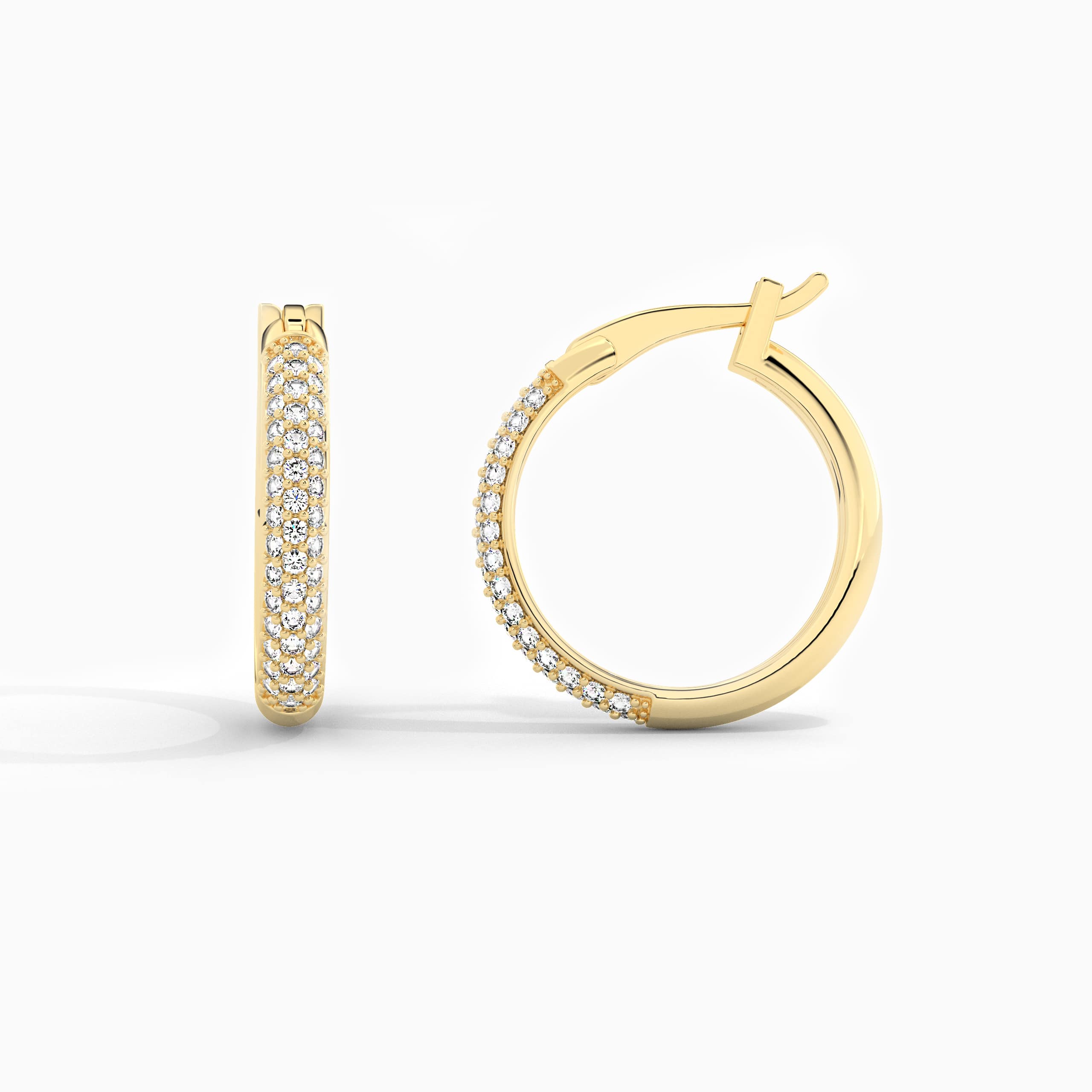 14k yellow gold pave diamond hoop earrings