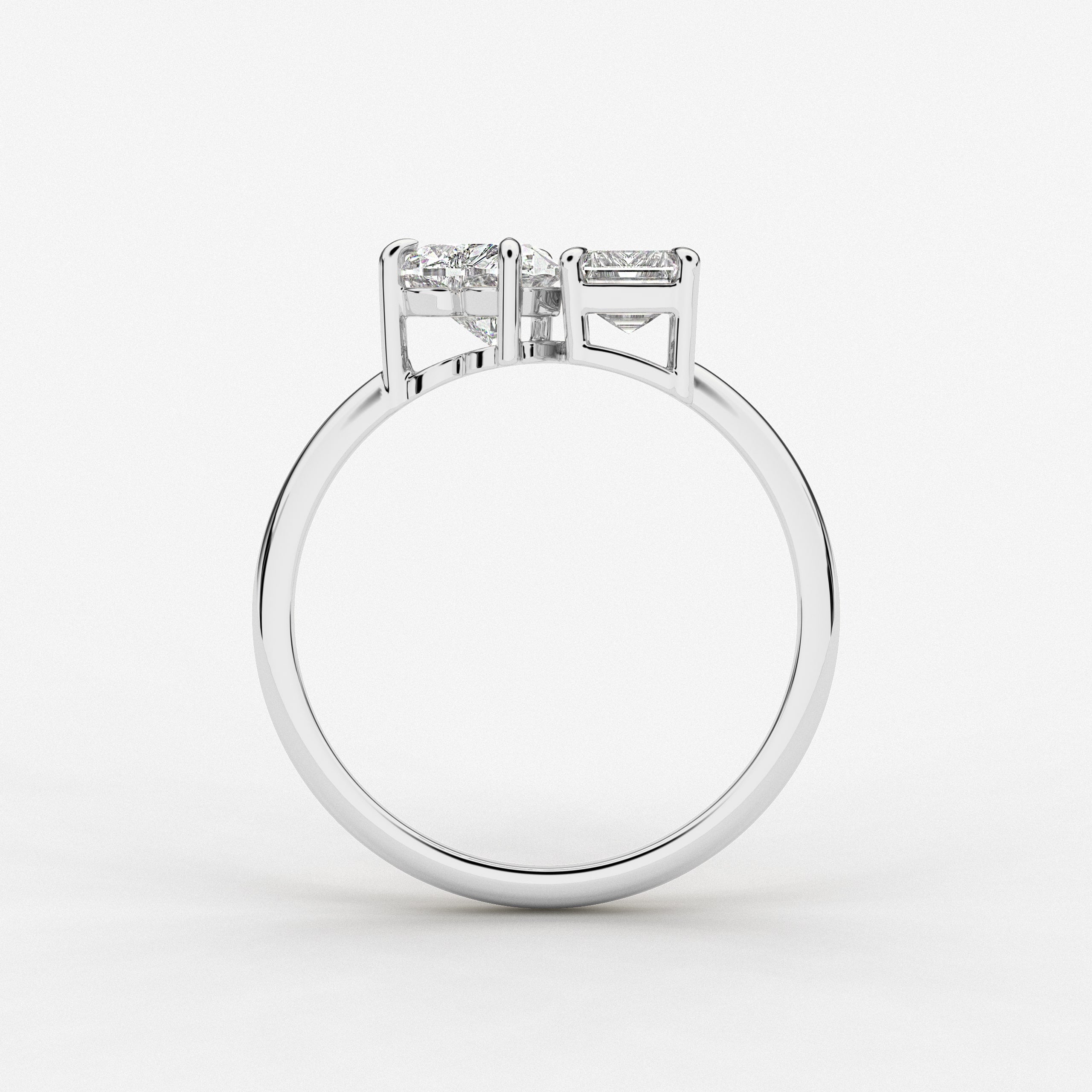 Toi Et Moi Heart and Emerald Cut Engagement Ring In White Gold 