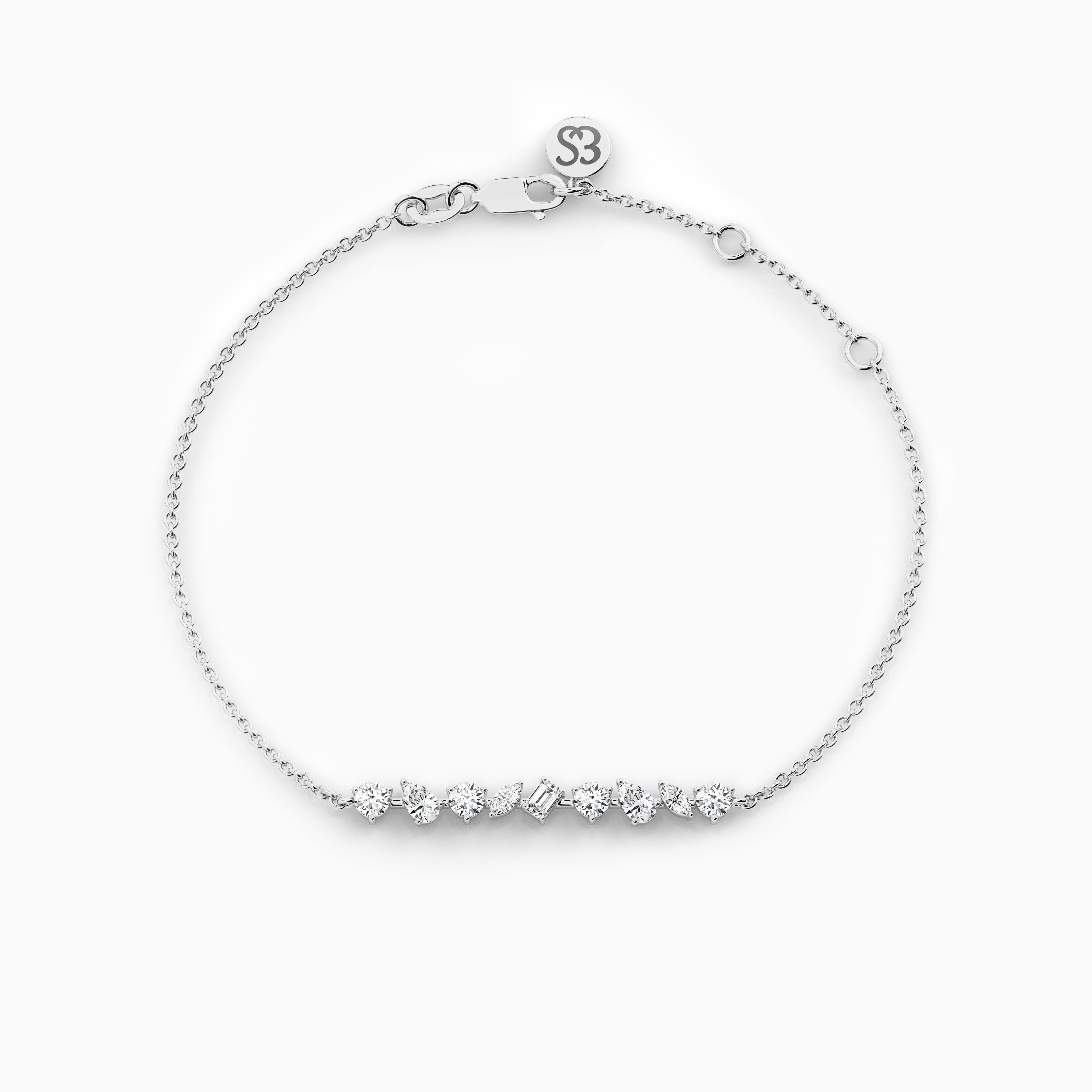 Five Stone Bezel Set Diamond Bar Bracelet For Woman In White Gold   