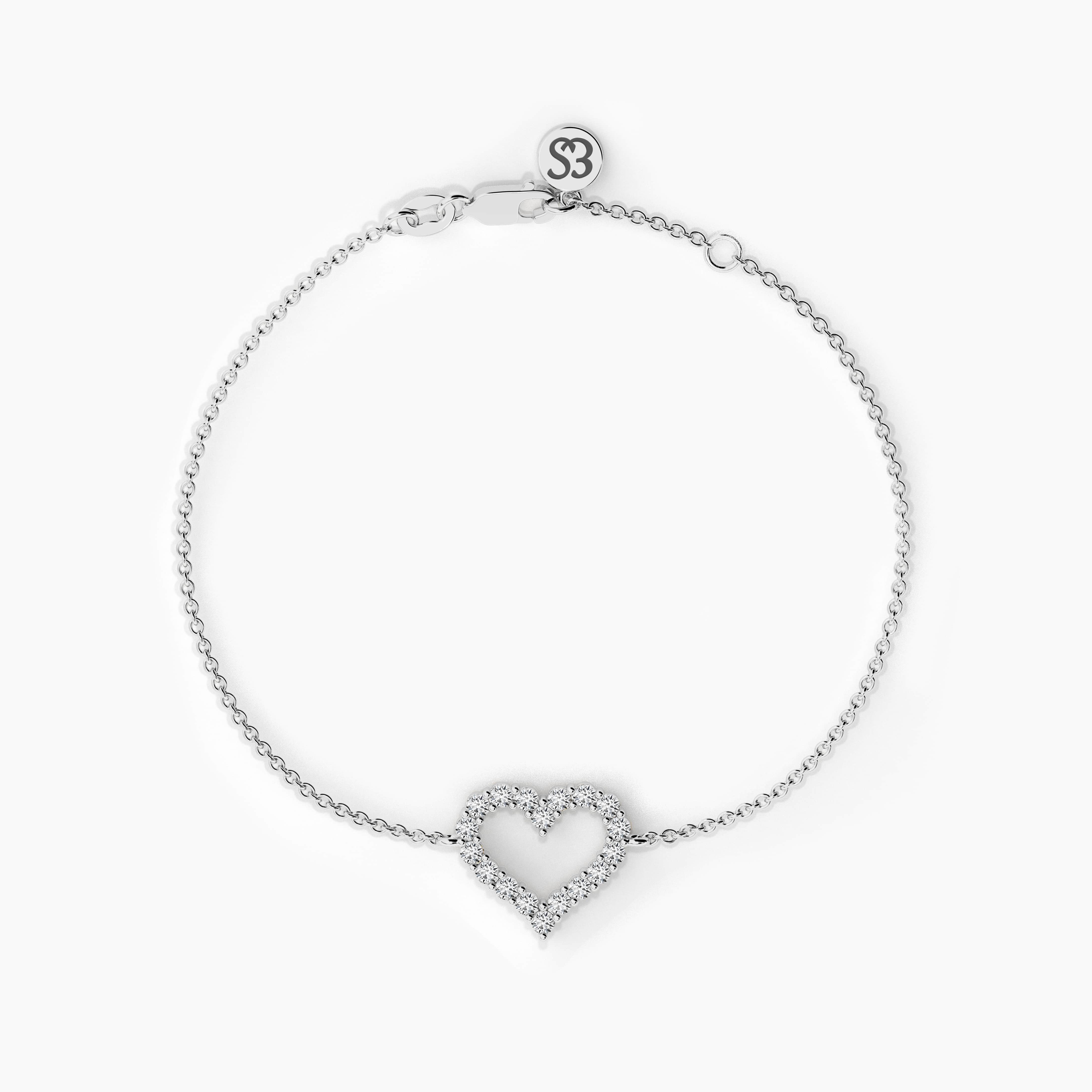 Lab Grown Diamond Studded Open Heart Link Bracelet