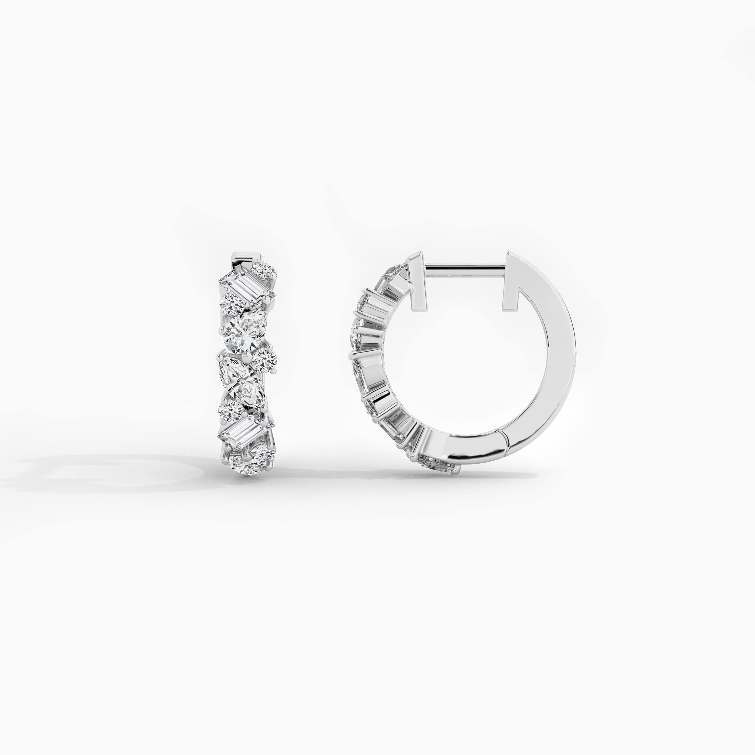small gold hoop earrings with diamonds in white gold