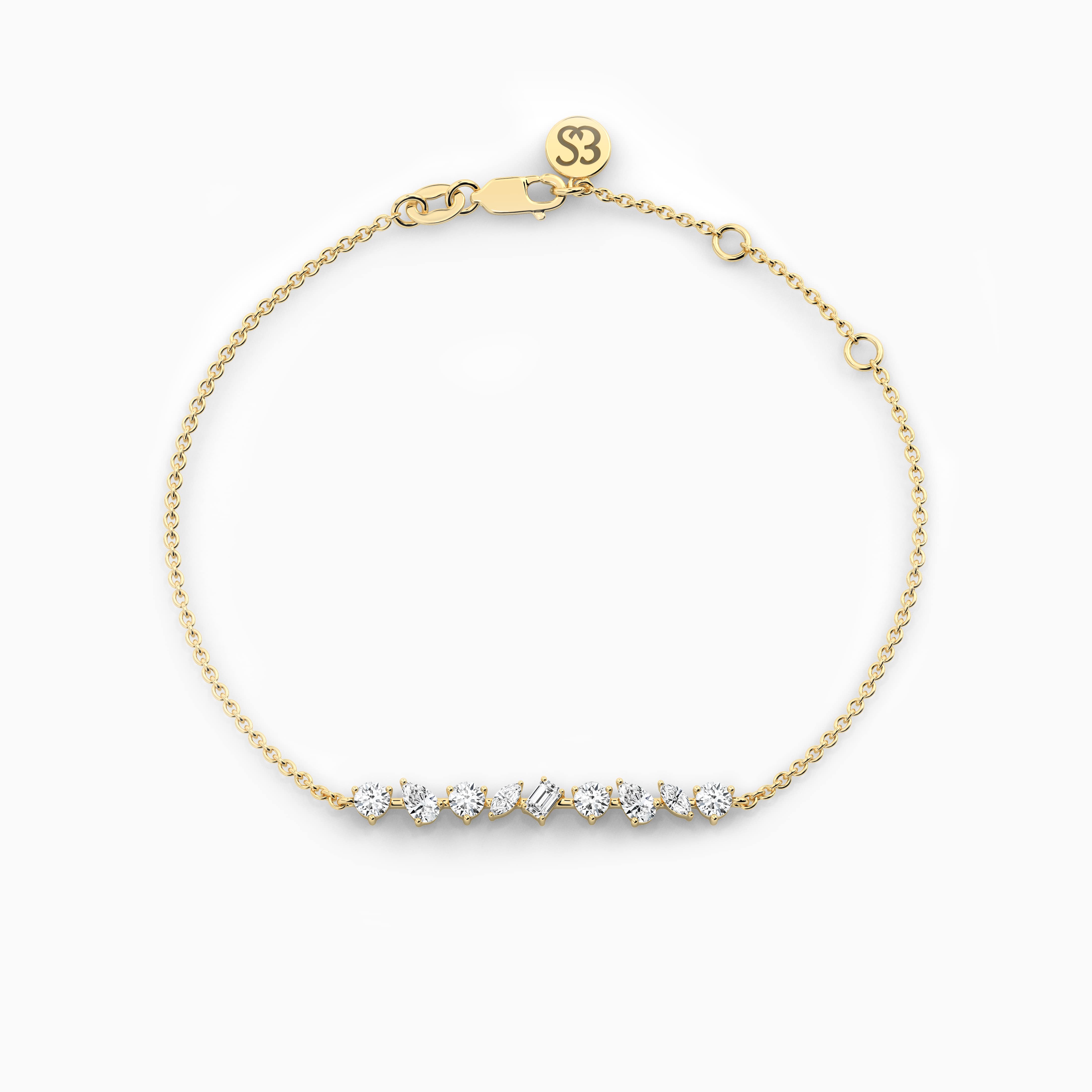 Five Stone Bezel Set Diamond Bar Bracelet In Yellow Gold 