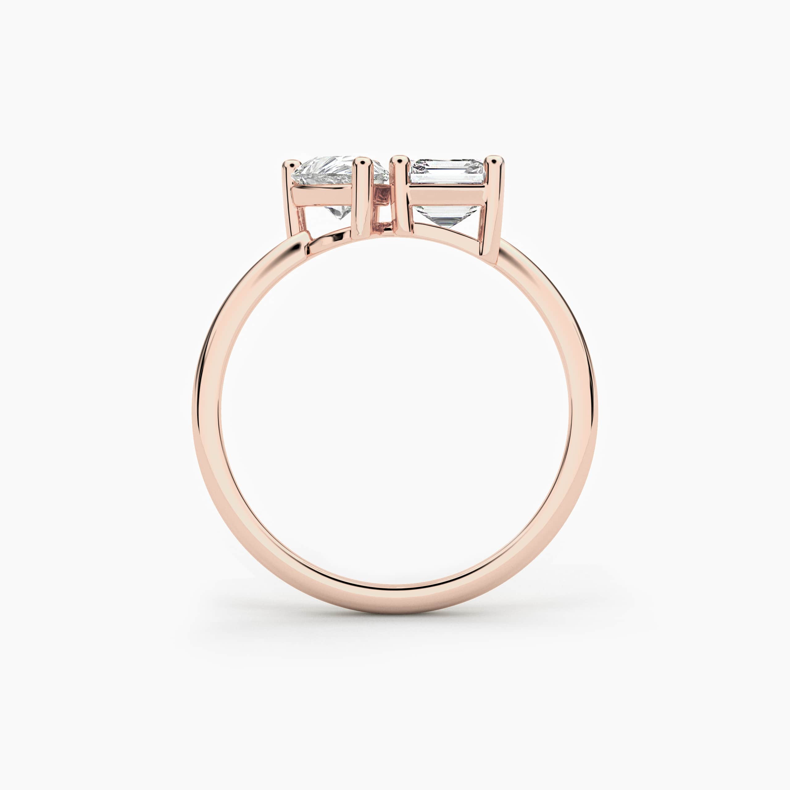 Toi et Moi Asscher and Pear Moissanite Engagement Ring In Rose Gold