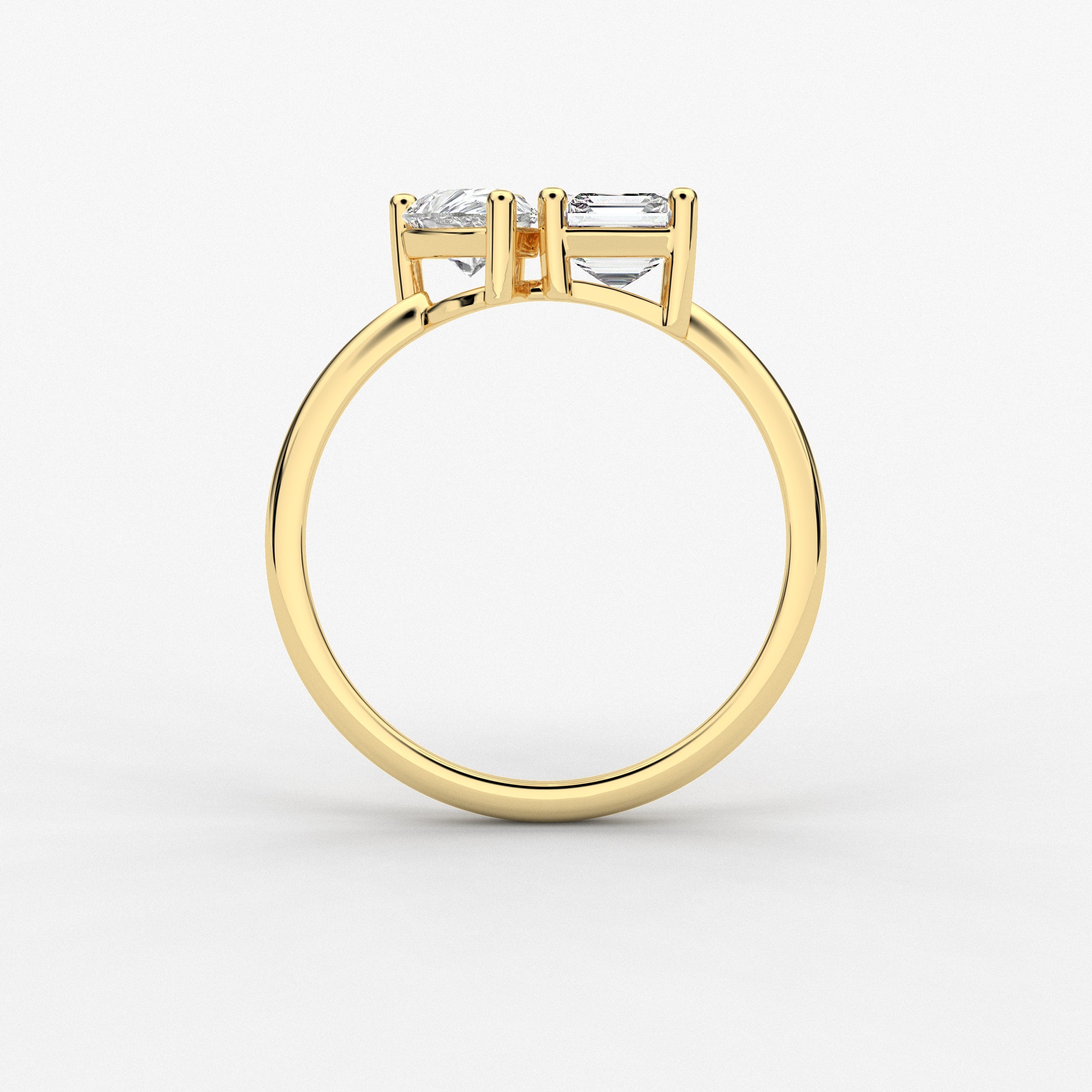 ASSCHER AND PEAR CUT TOI ET MOI MOISSANITE ENGAGEMENT RING IN YELLOW GOLD