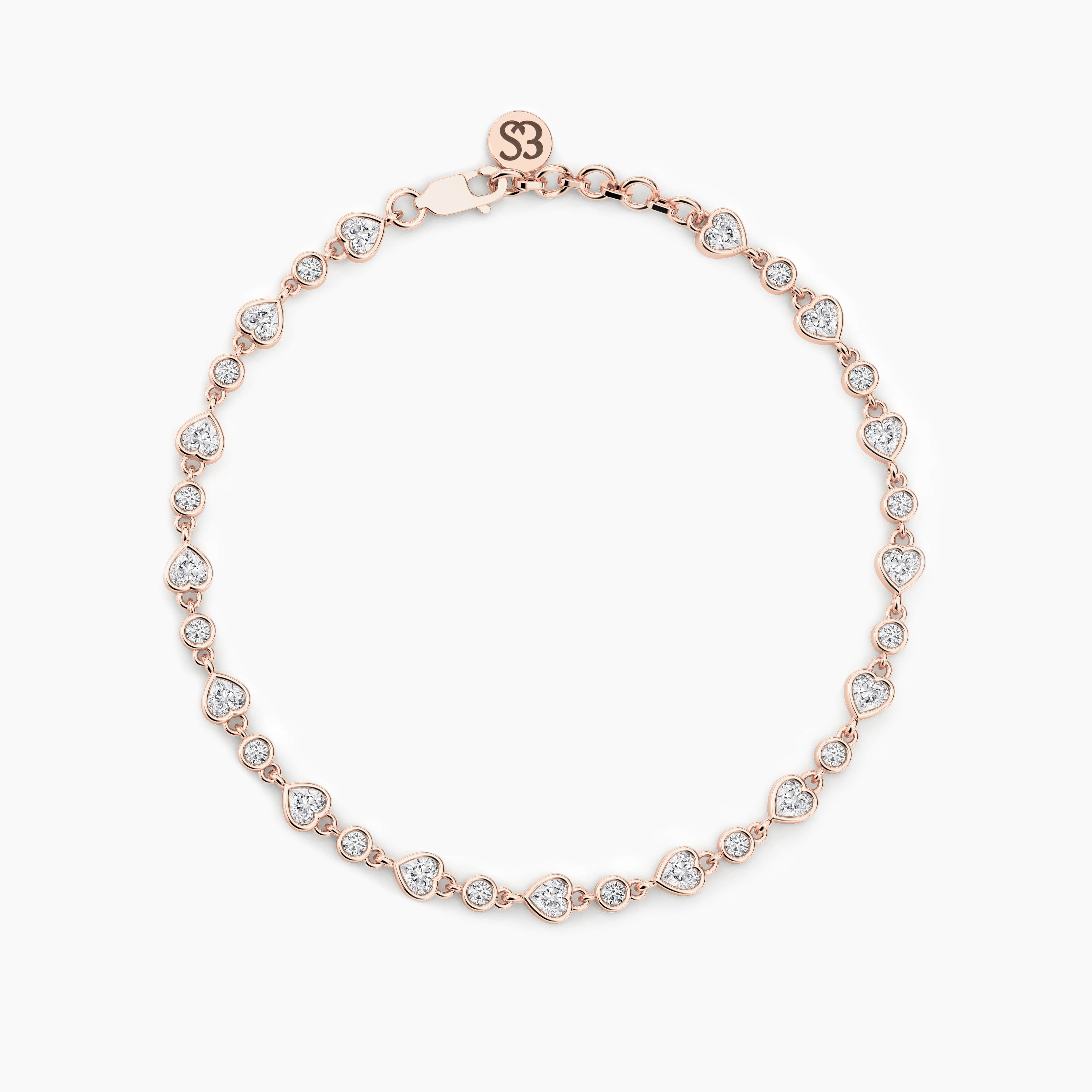 Rose Gold Tennis Bracelet In Heart And Round Moissanite Diamond For Woman