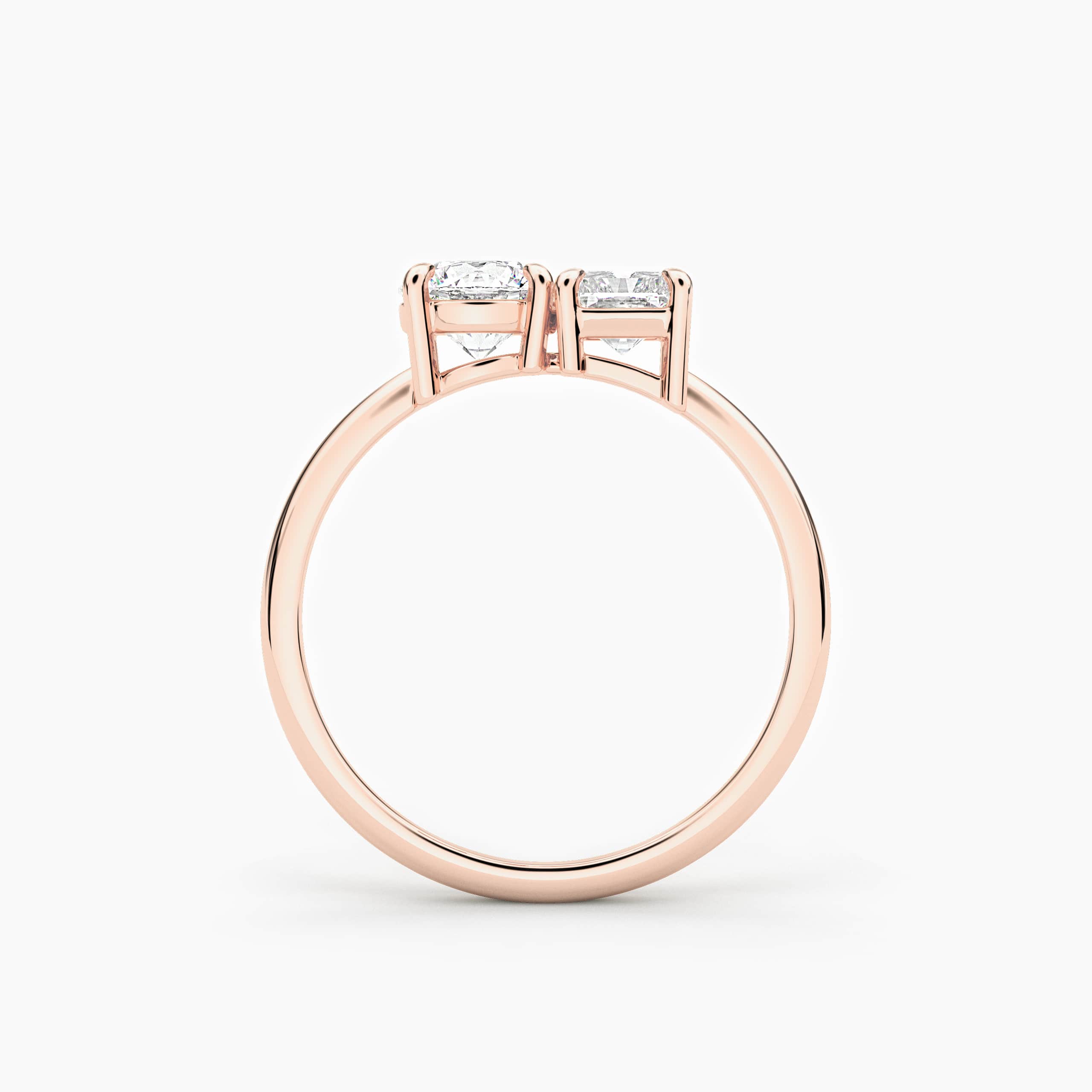 Radiant And Round Cut Moissanite Engagement Ring In Toi Et Moi Ring In Rose Gold