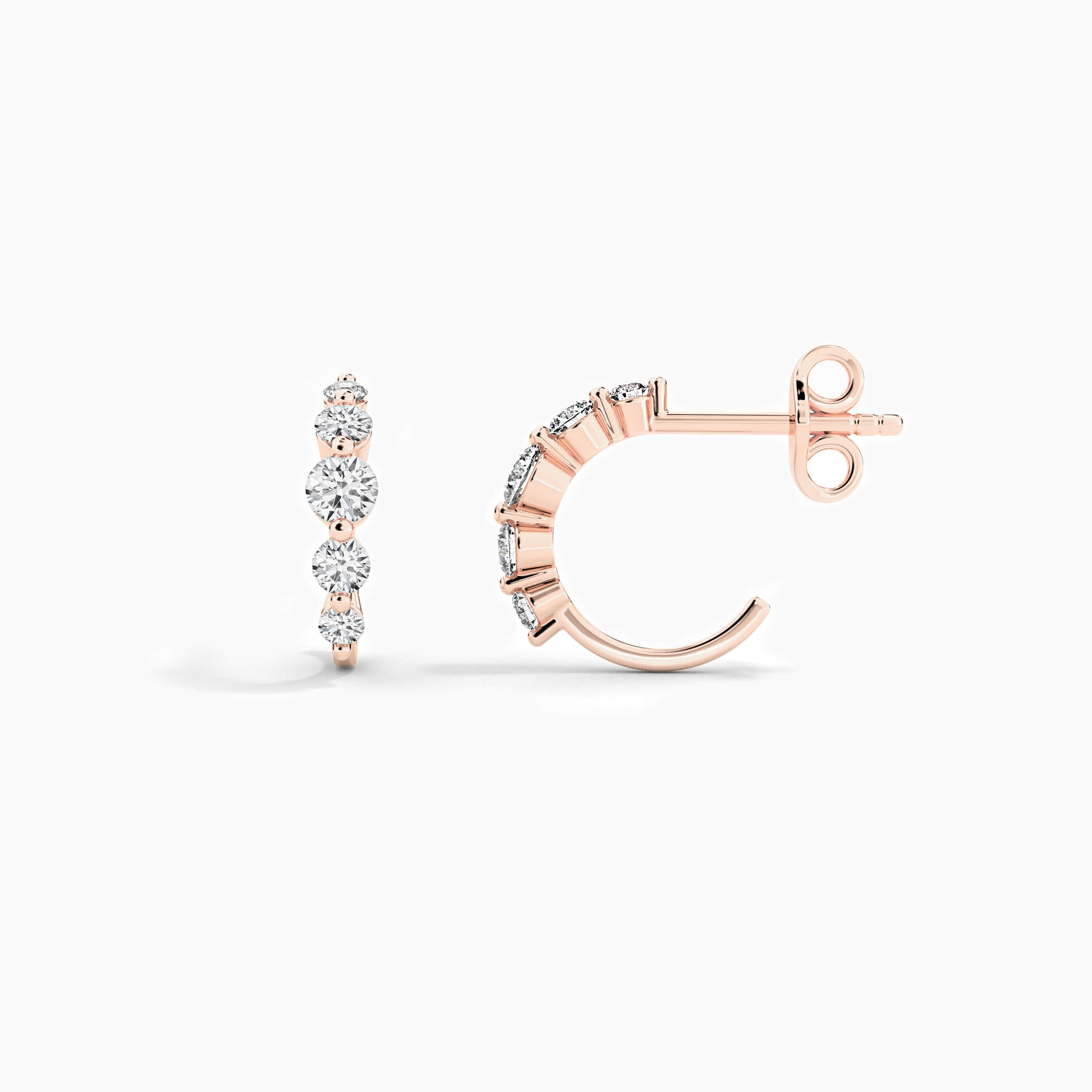 Round Cut Lab Grown Diamond Engagement Huggie Earring In Rose Gold