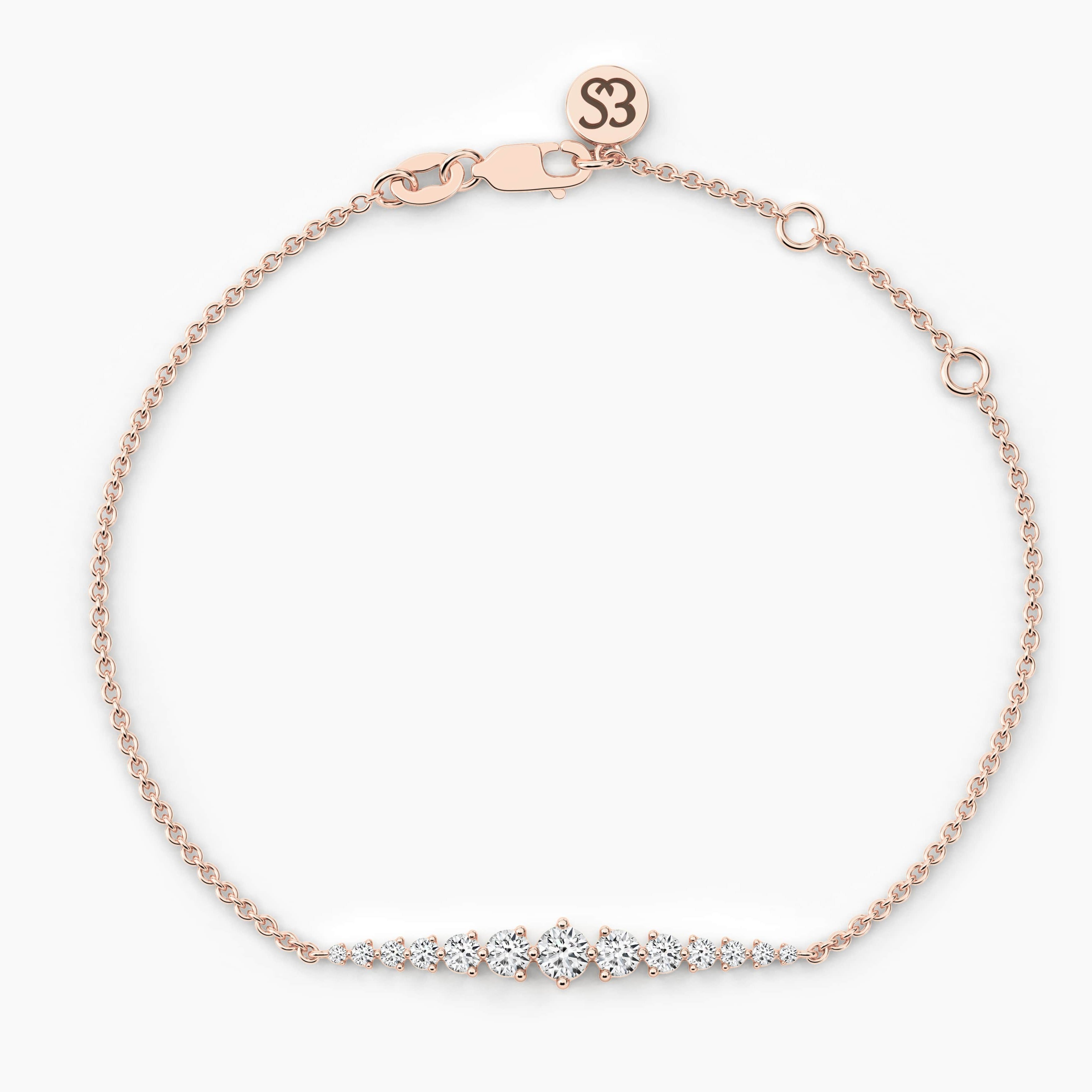 Rose Gold Chain Bracelet For Woman In Round Cut Diamond