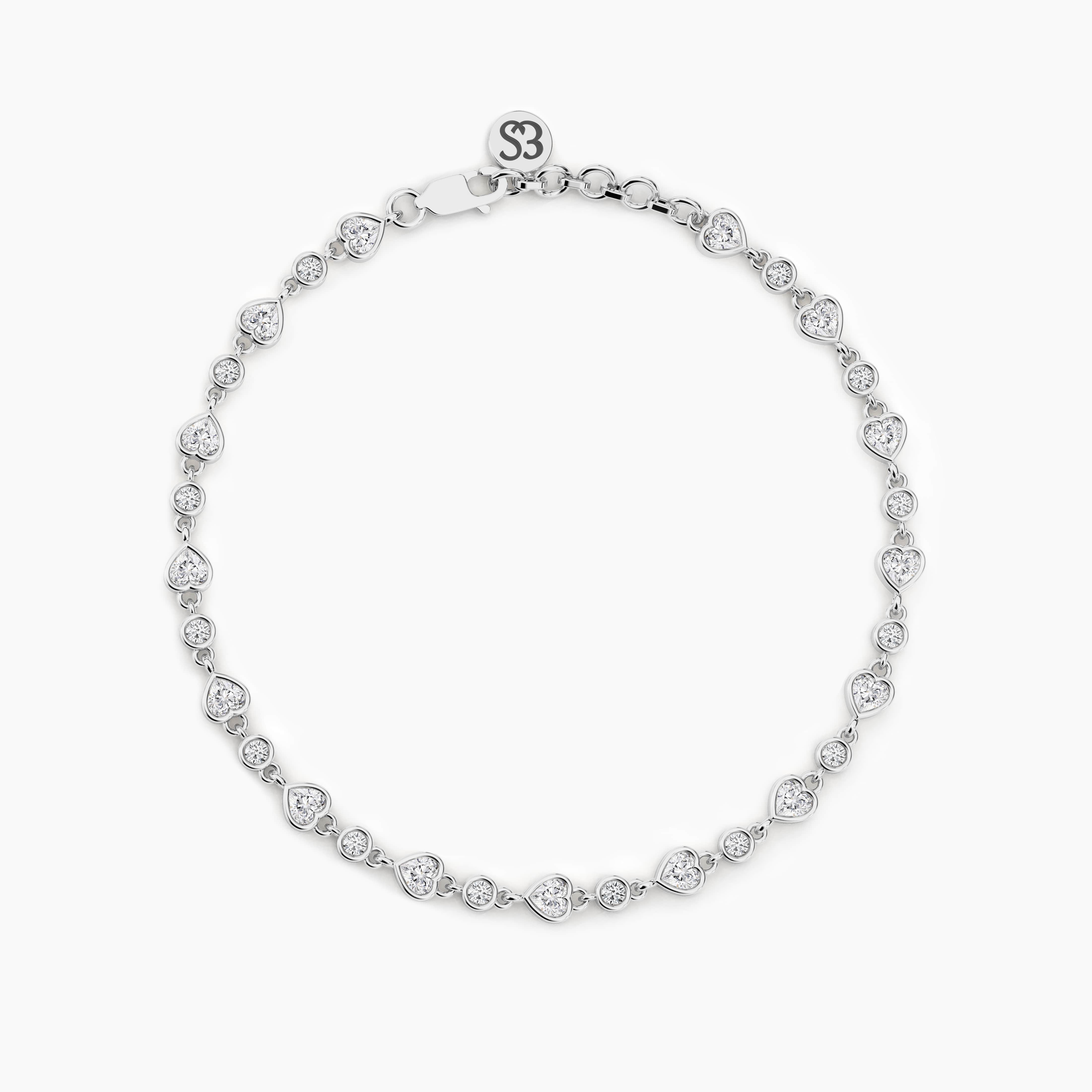 White Gold Tennis Bracelet In Heart And Round Moissanite Diamond For Woman