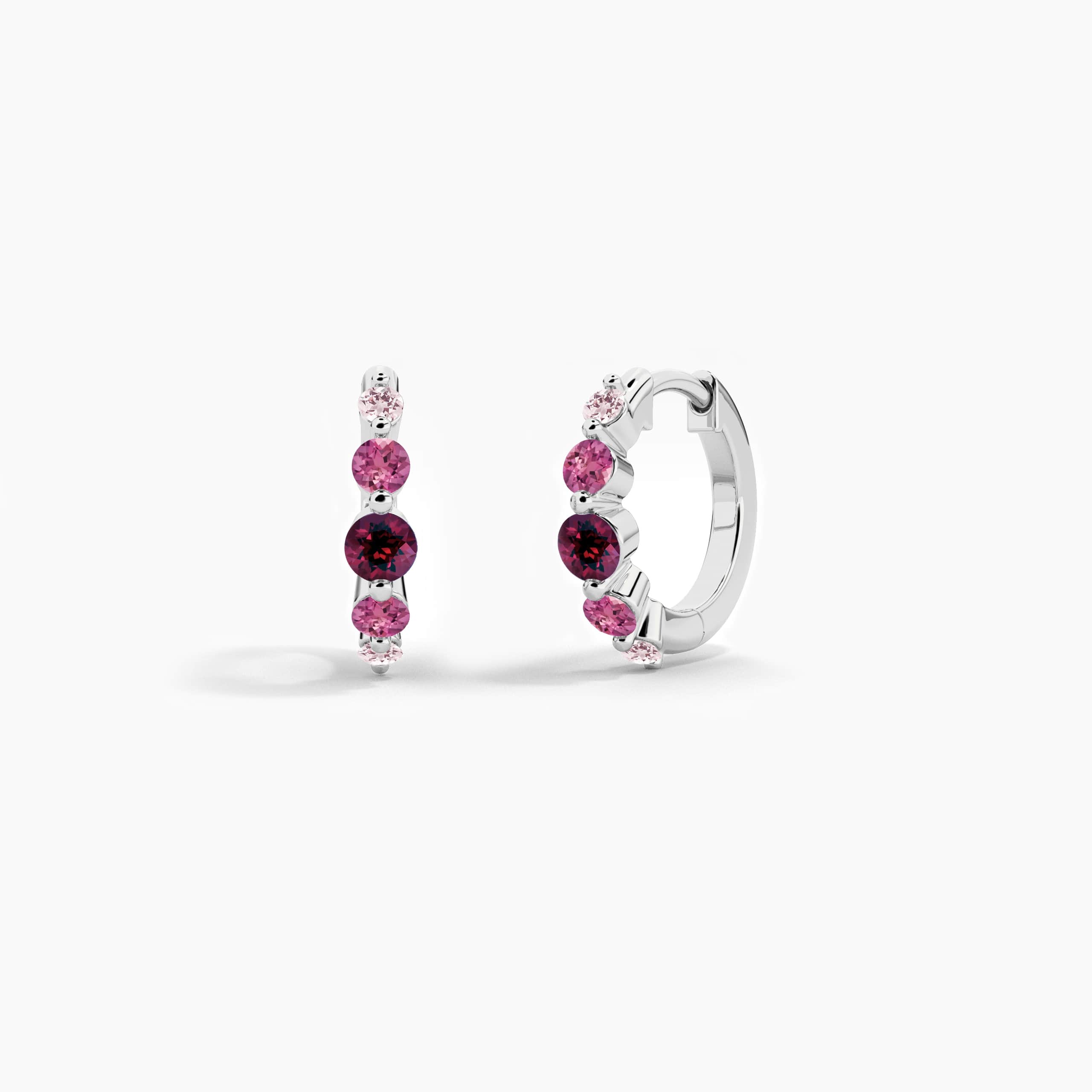 Round Cut Multi Gemstone Hoop Earring In White Gold