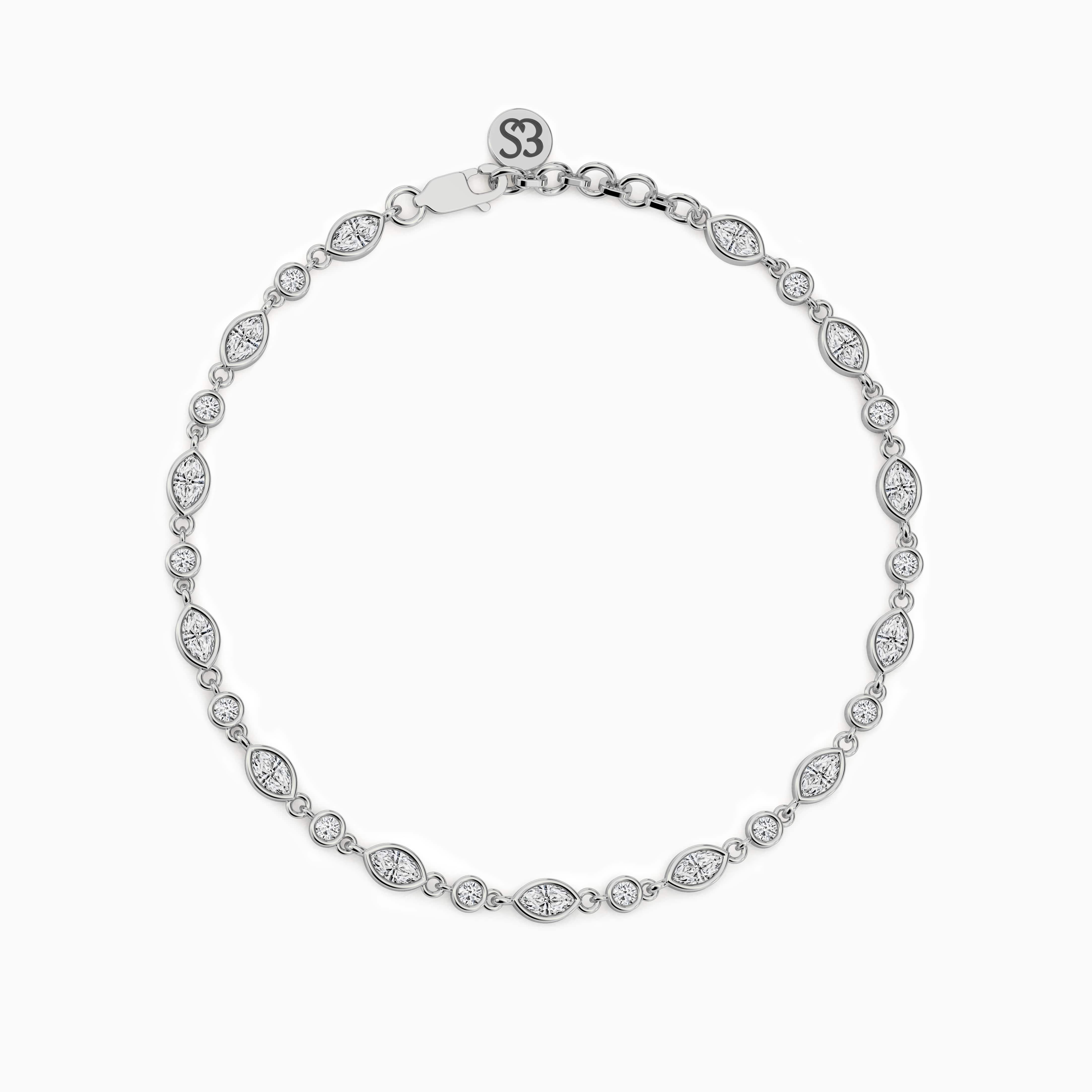 Round and Marquise Bezel Set Tennis Bracelet