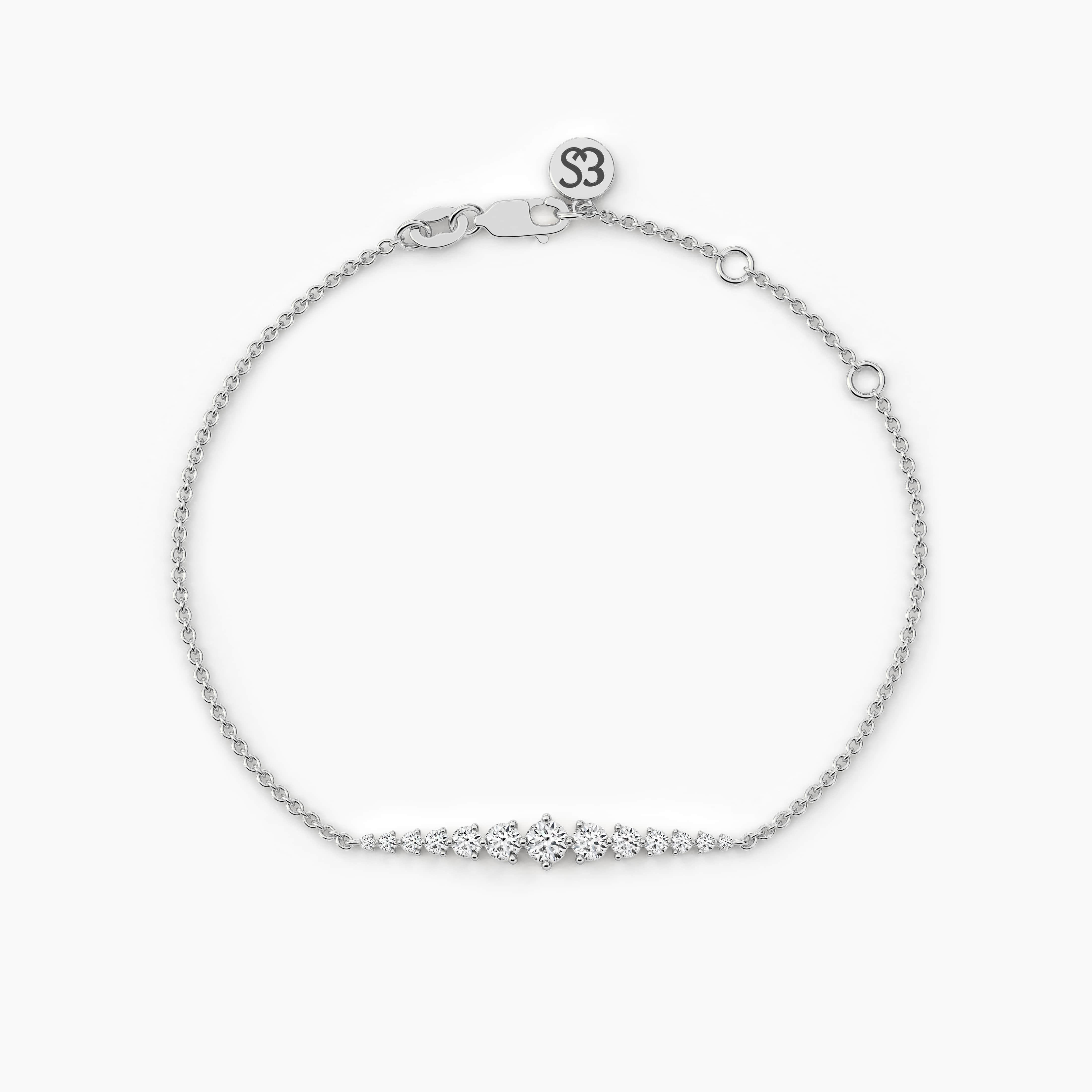 Graduated Diamond Silver Chain Bracelet