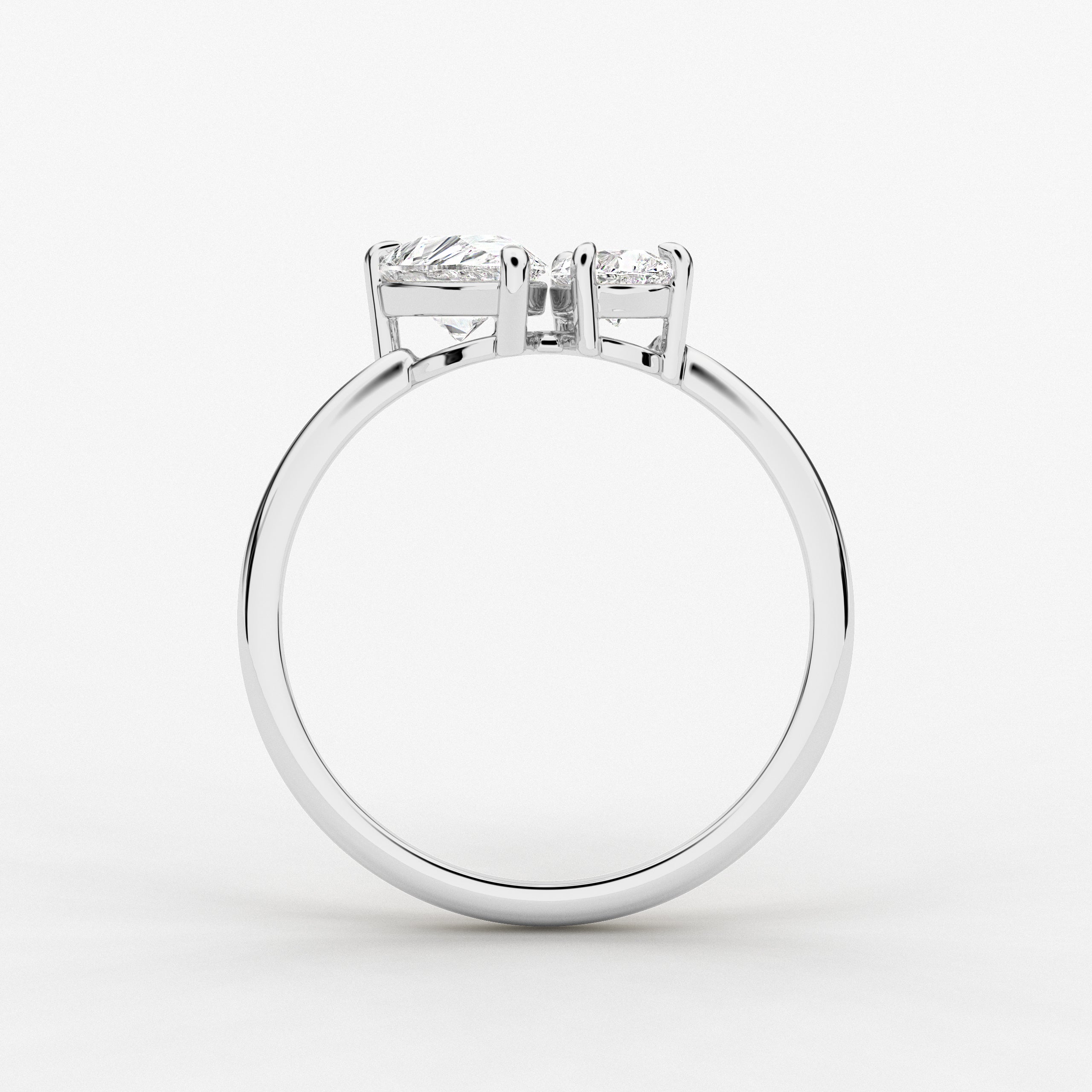 14k White Gold Asscher and Pear Engagement Ring