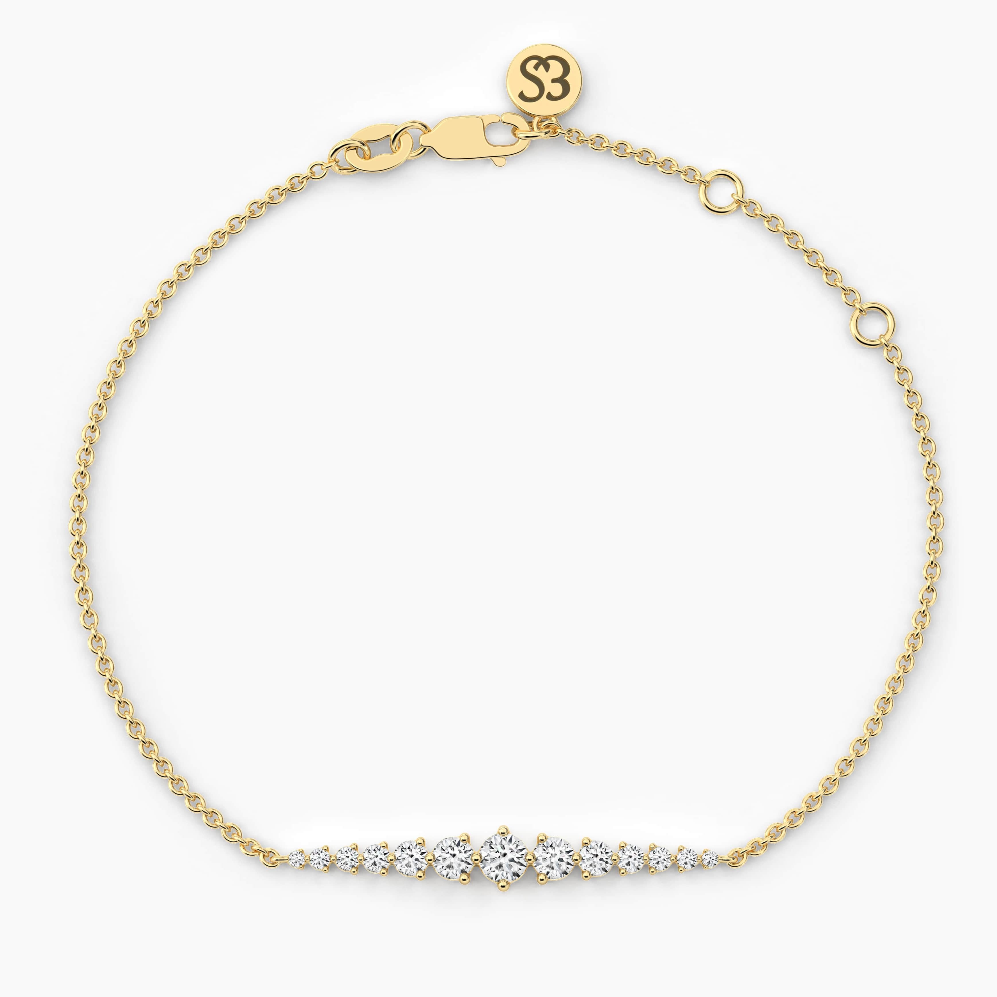 Yellow Gold Chain Bracelet For Woman In Round Cut Diamond