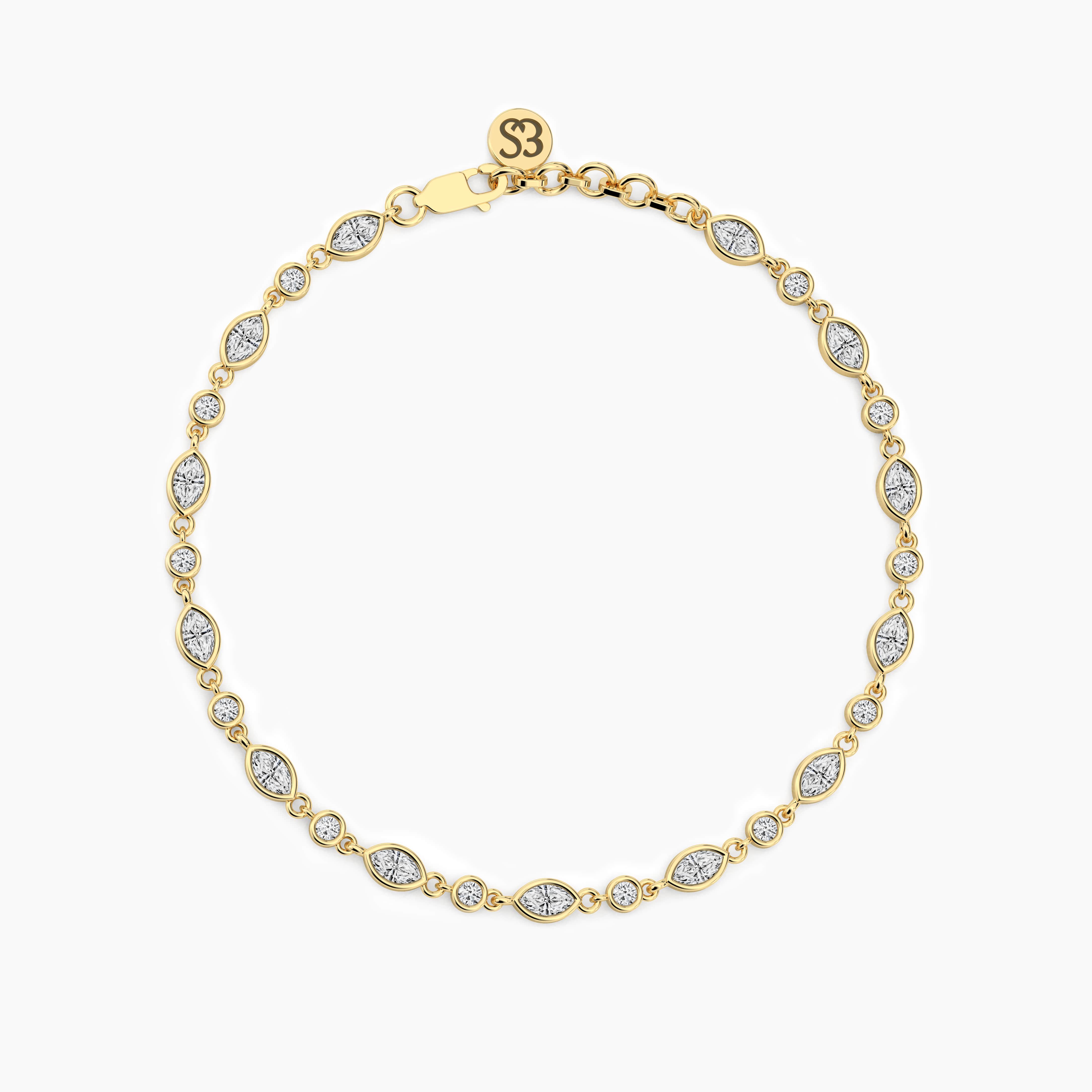 Alternating Round and Marquise Diamond Link Tennis Bracelet