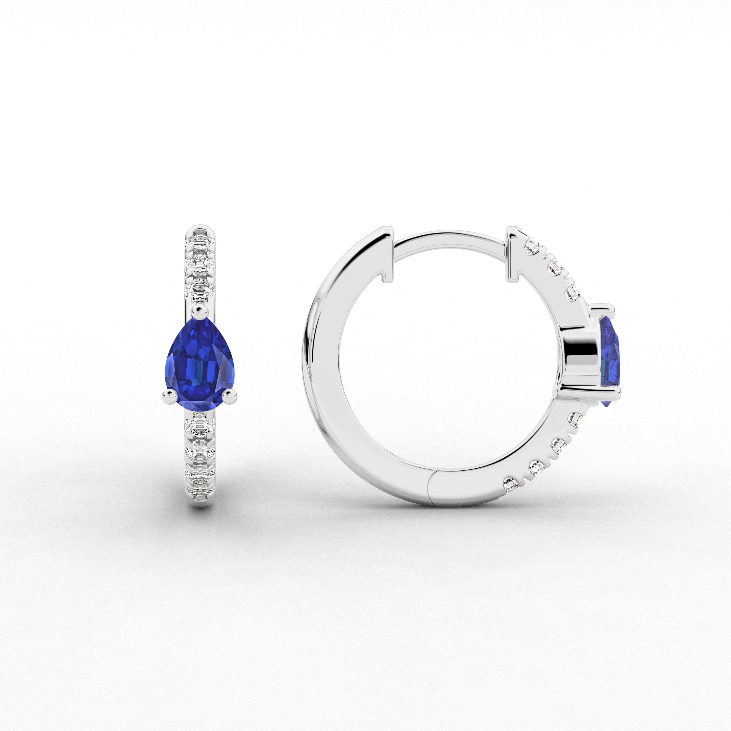 Paar And Blue Sapphire Moissanite Diamond Engagement Hoop Earring In White Gold For Woman