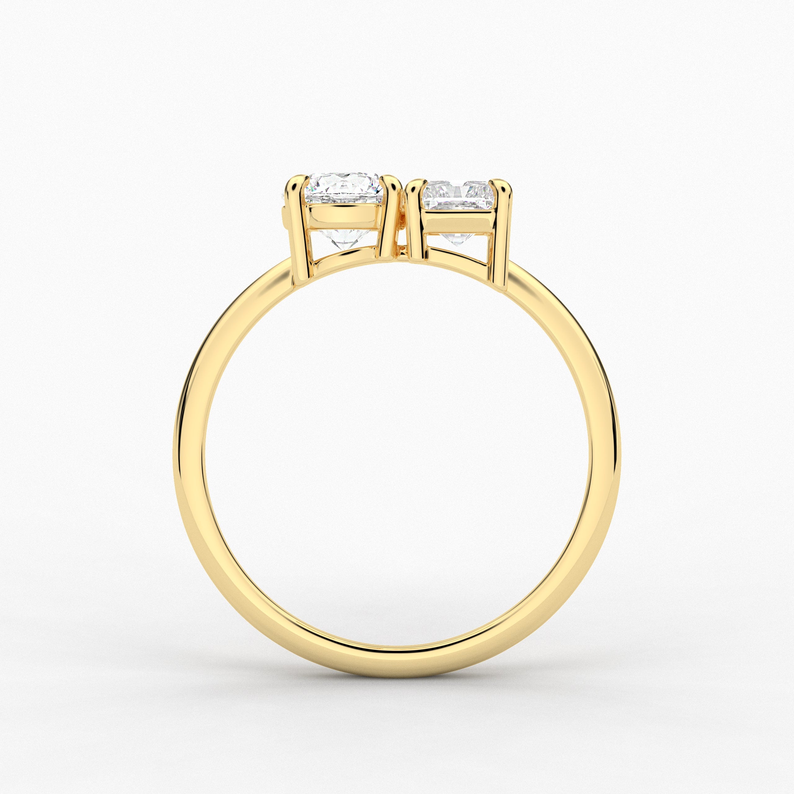 Radiant And Round Shape Engagement Ring In Toi Et Moi Diamond In Yellow Gold 