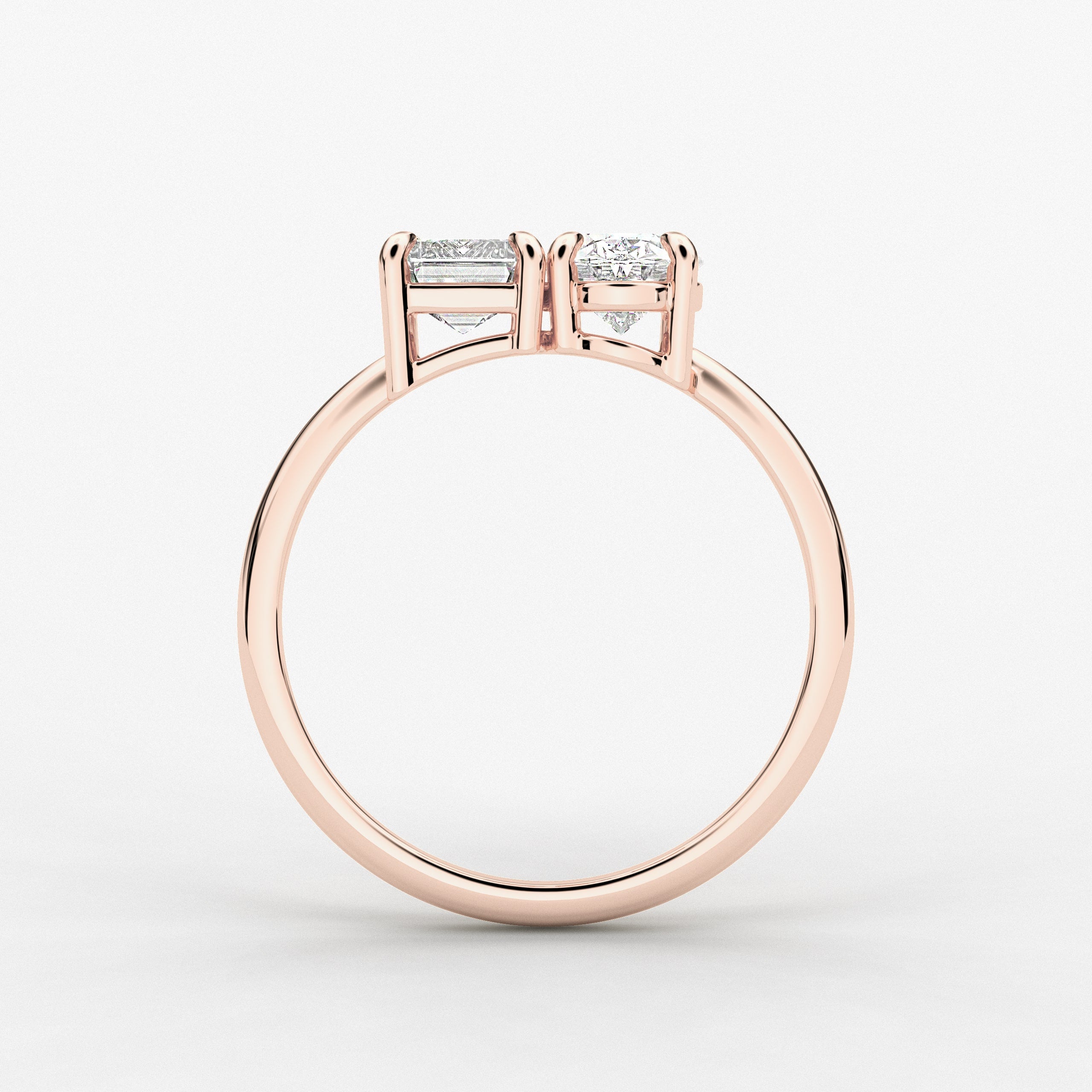  Toi Et Moi Oval and Emerald Engagement Ring In Rose Gold