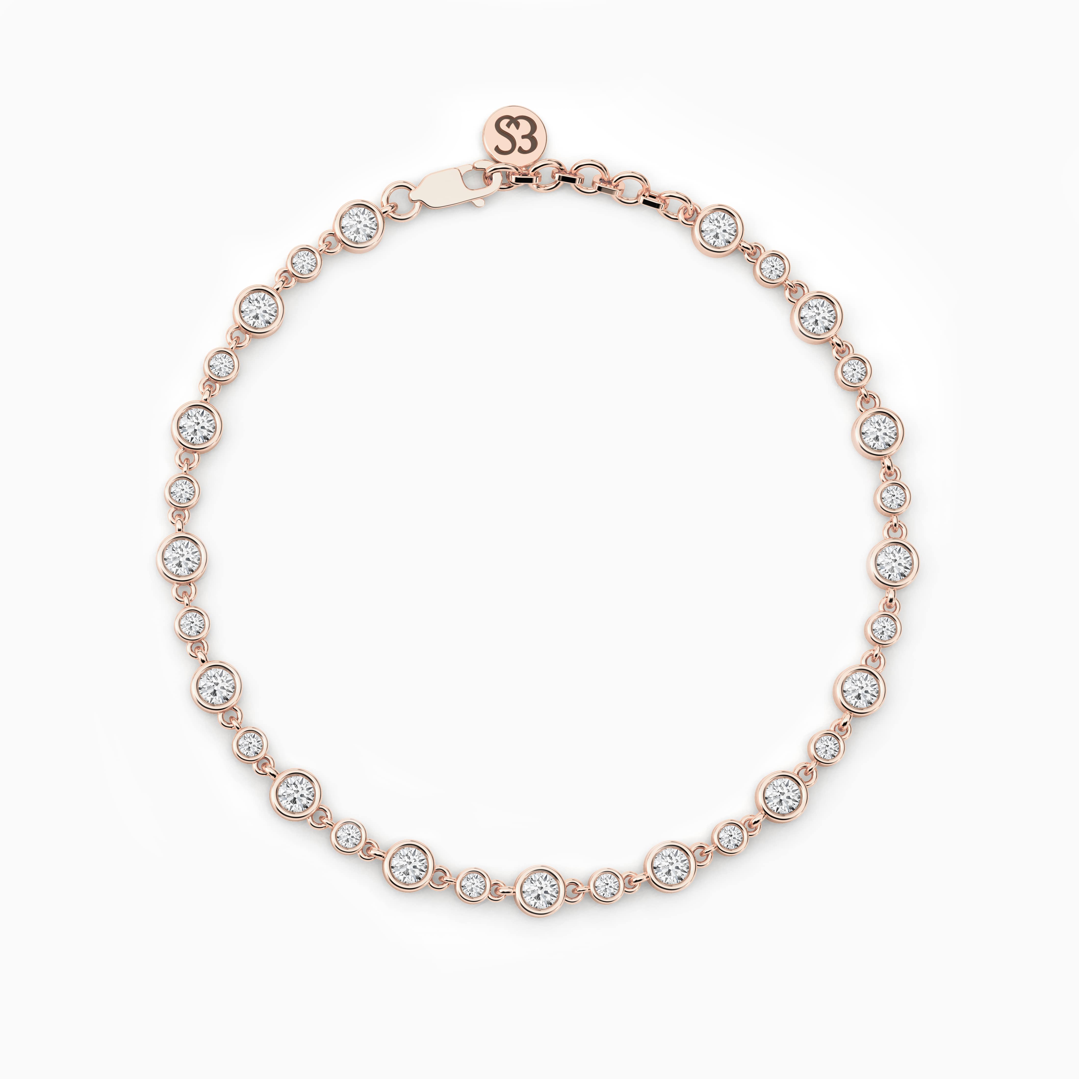 Rose Gold Round Shape Lab Grown Diamond Tennis Bracelet For Woman's