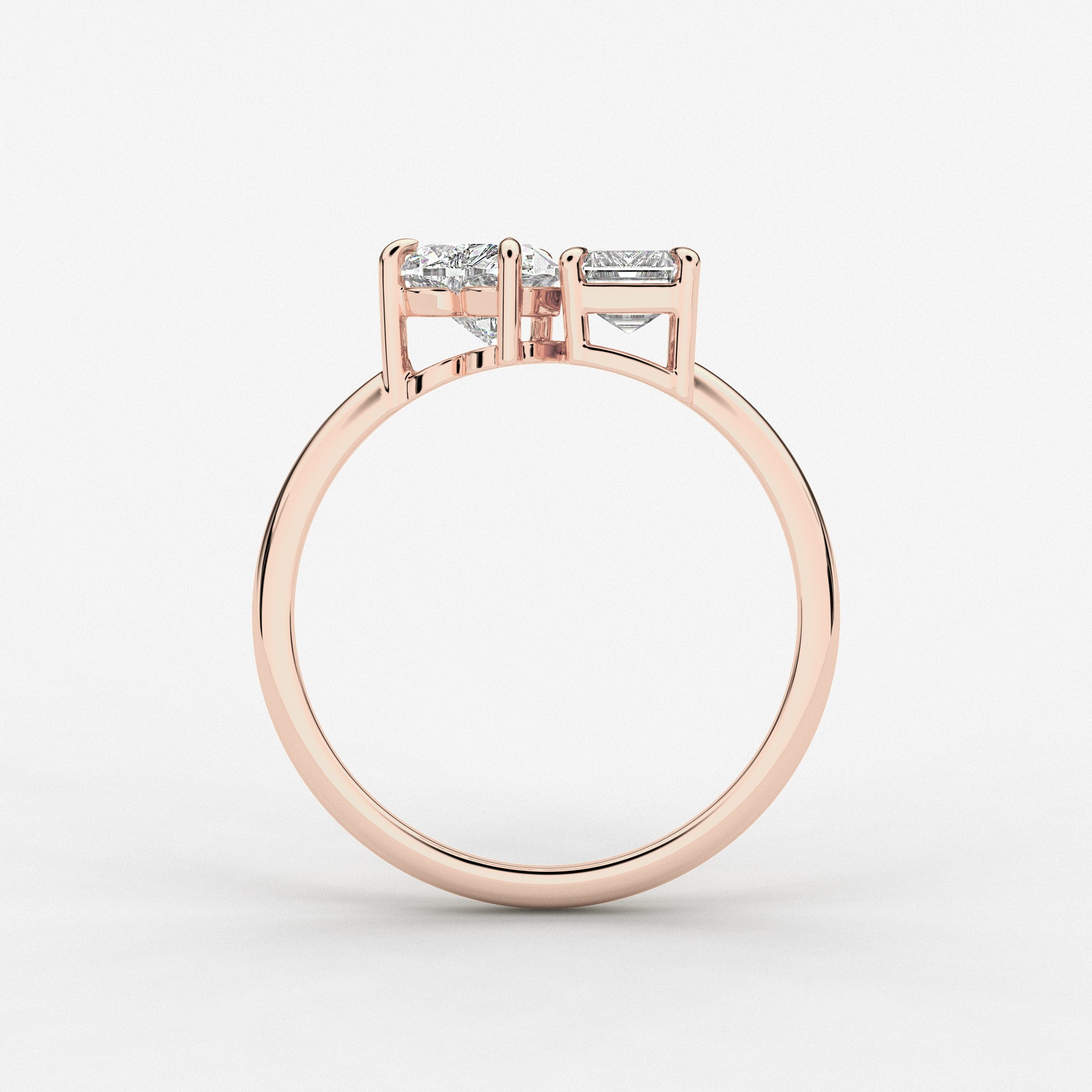 Emerald And Heart Cut Diamond Toi Et Moi Engagement Ring In Rose Gold 