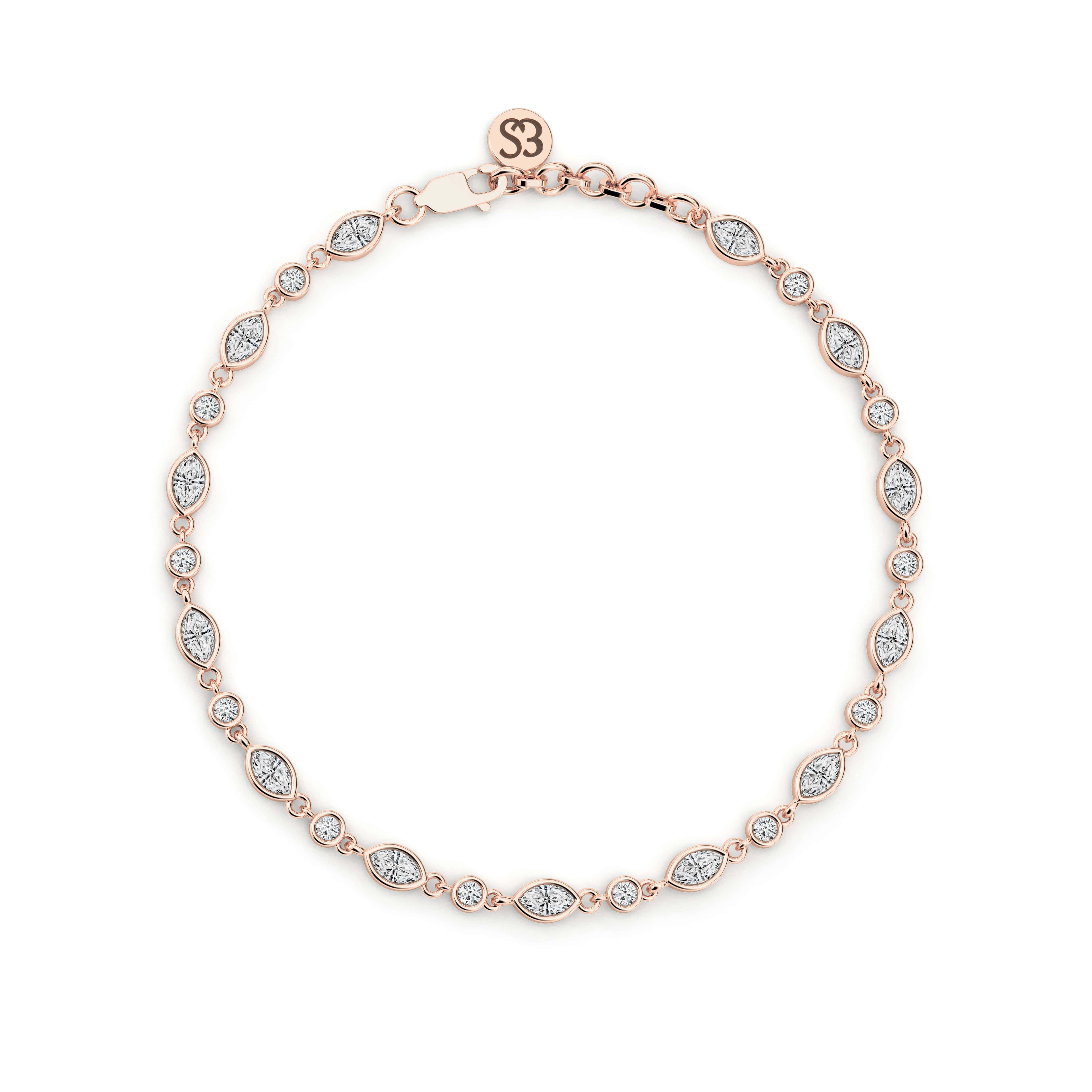 Marquise And Round Shape Moissanite Diamond Bracelet In Rose Gold