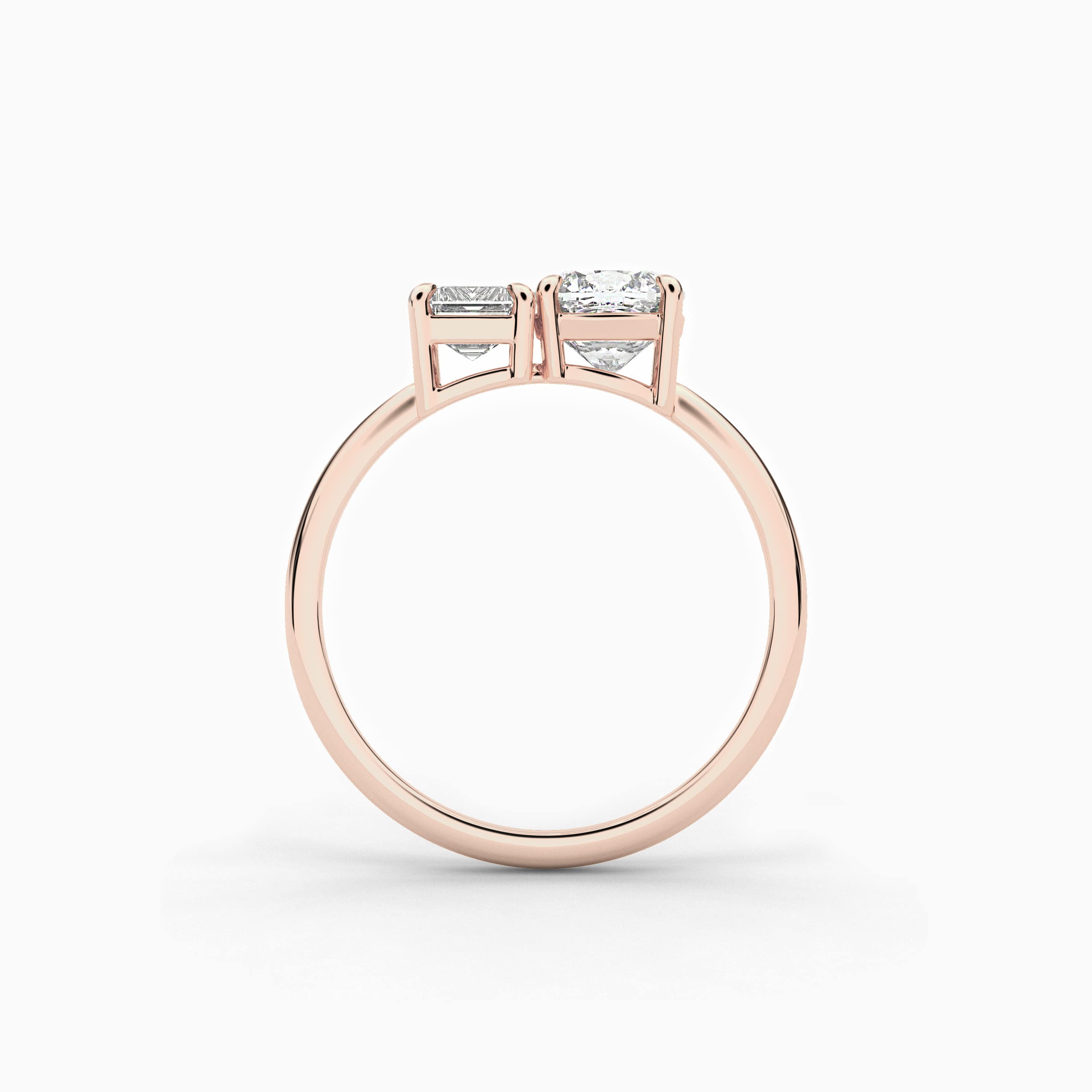 Rose Gold Cushion And Emerald Toi Et Moi Wedding Ring In Rose Gold