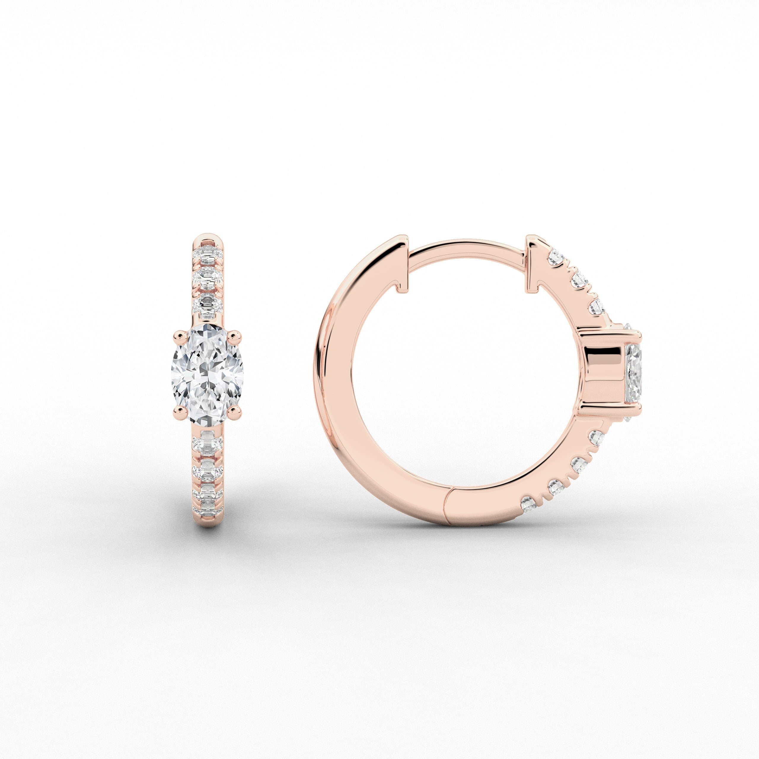  Oval Cut Moissanite Diamond Engagement Hoop Earring In Rose  Gold