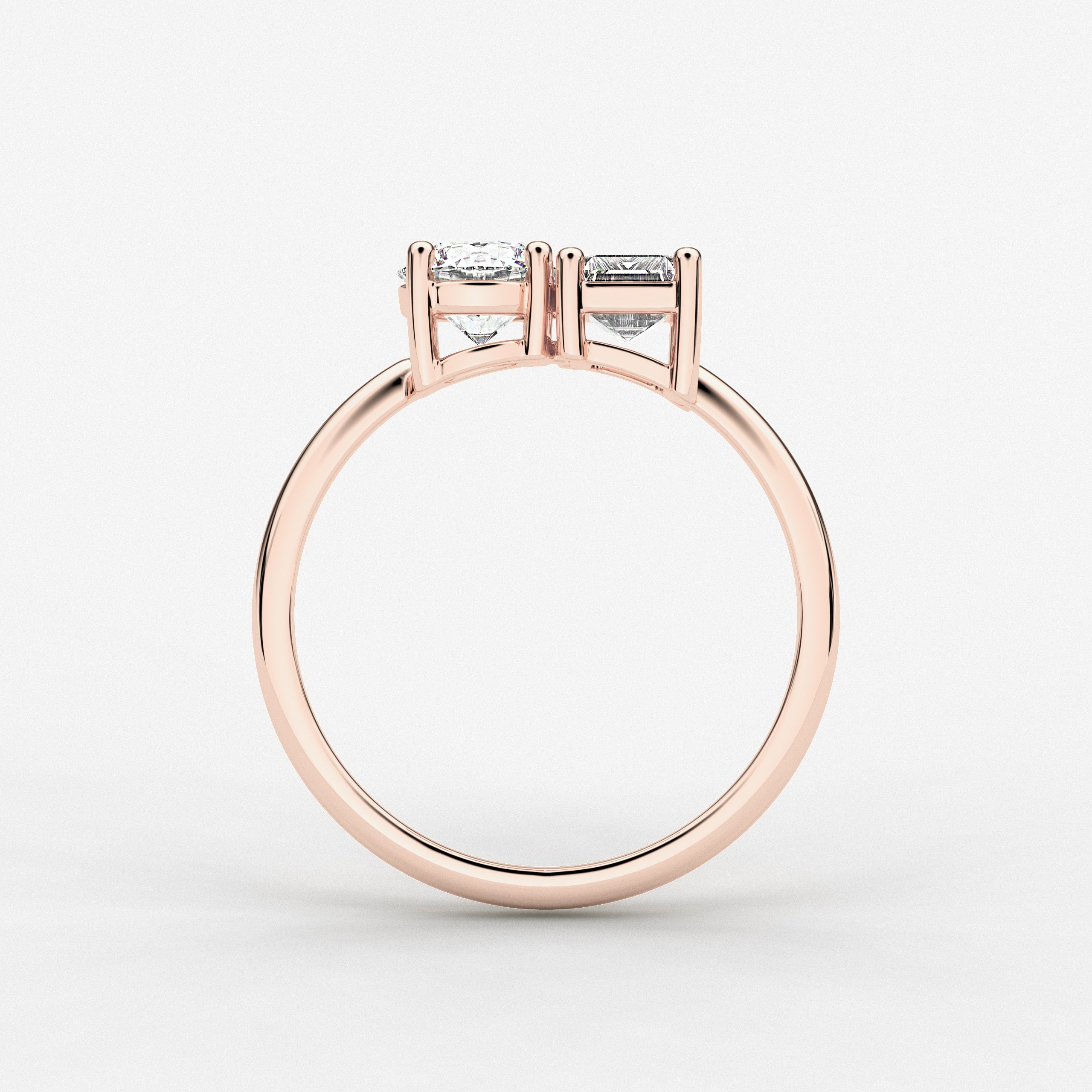 Emerald And Round Cut Toi Et Moi Engagement Ring In Rose Gold 