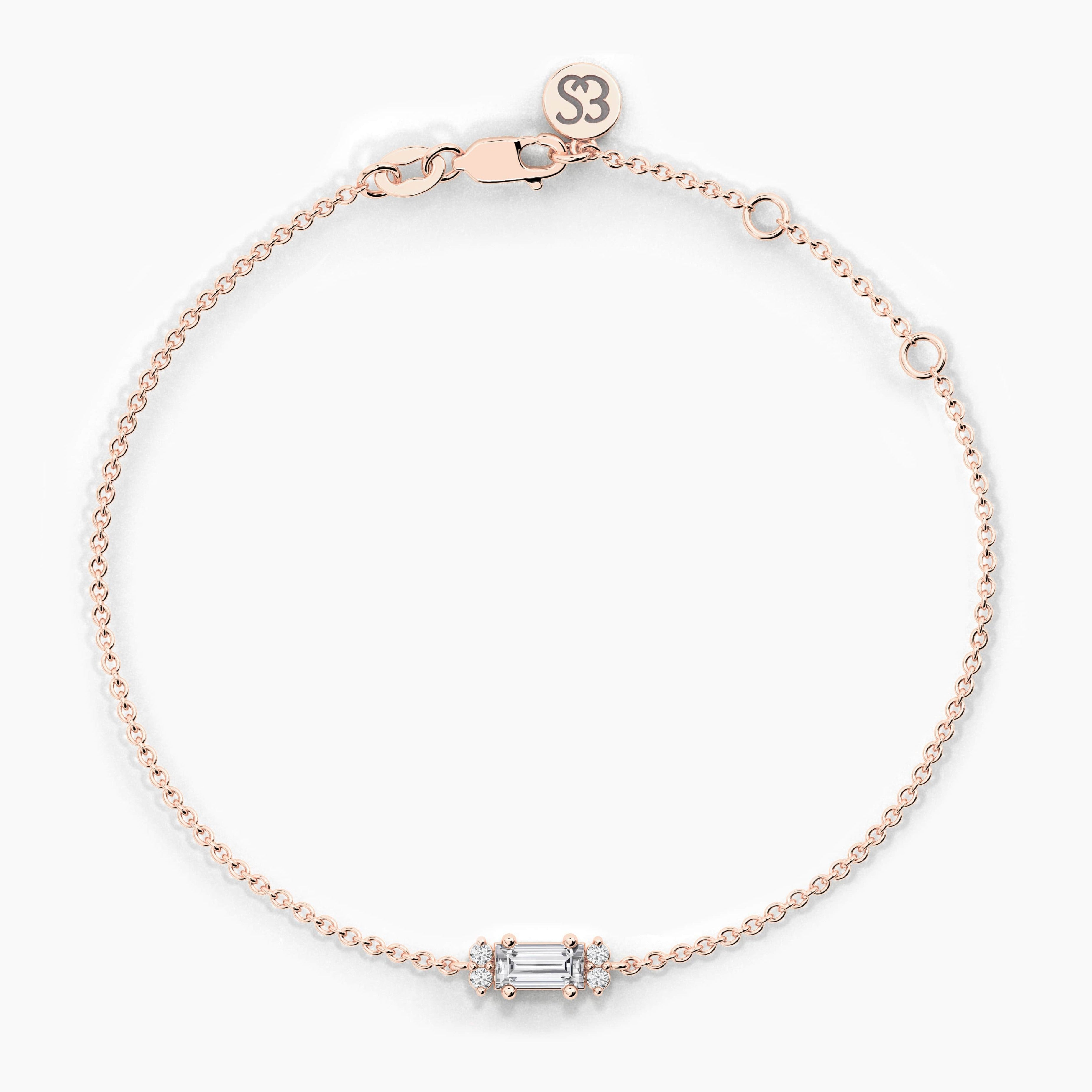 Baguette And Round Shape Chain Bracelet In Rose Gold 