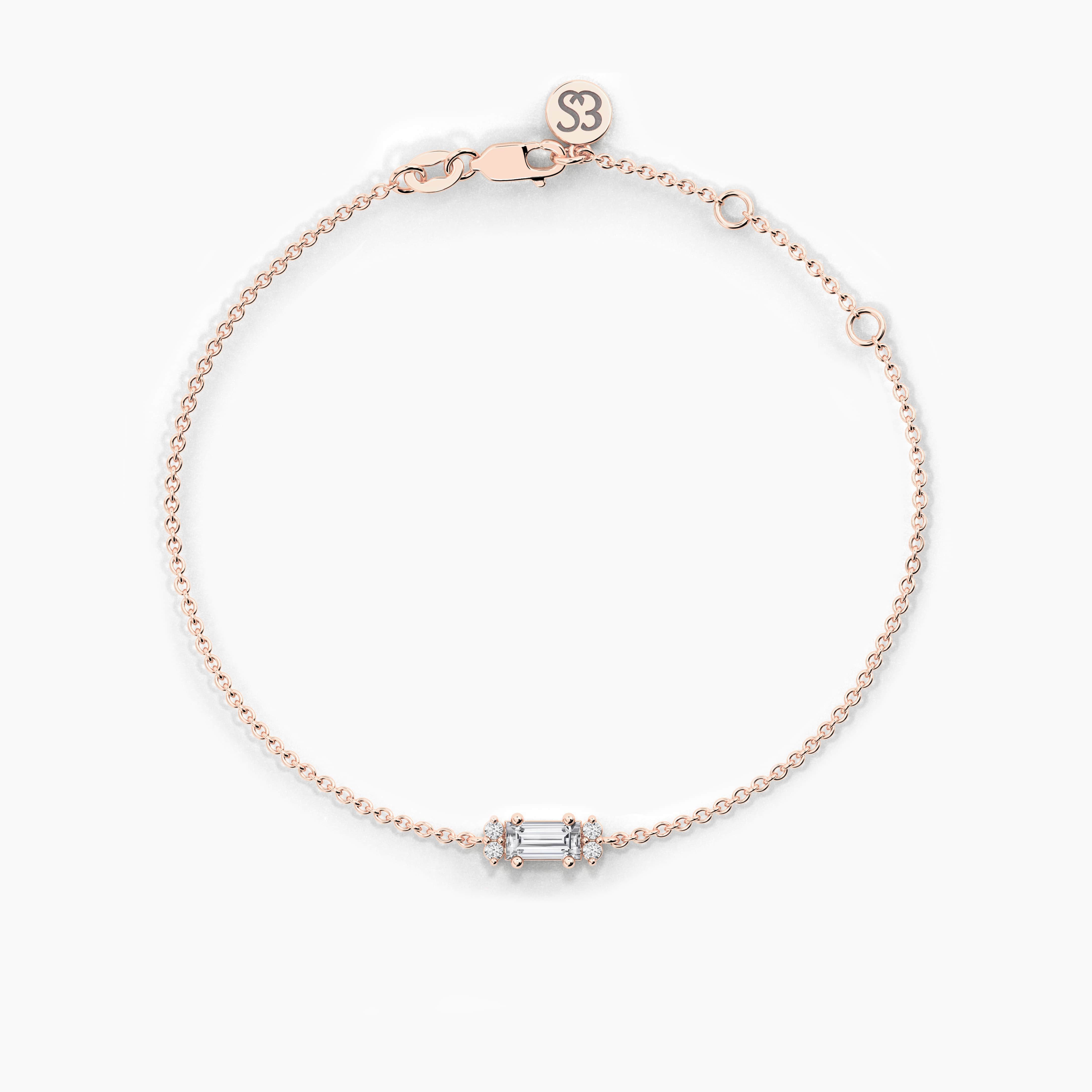 Baguette And Round Shape Chain Bracelet In Rose Gold 