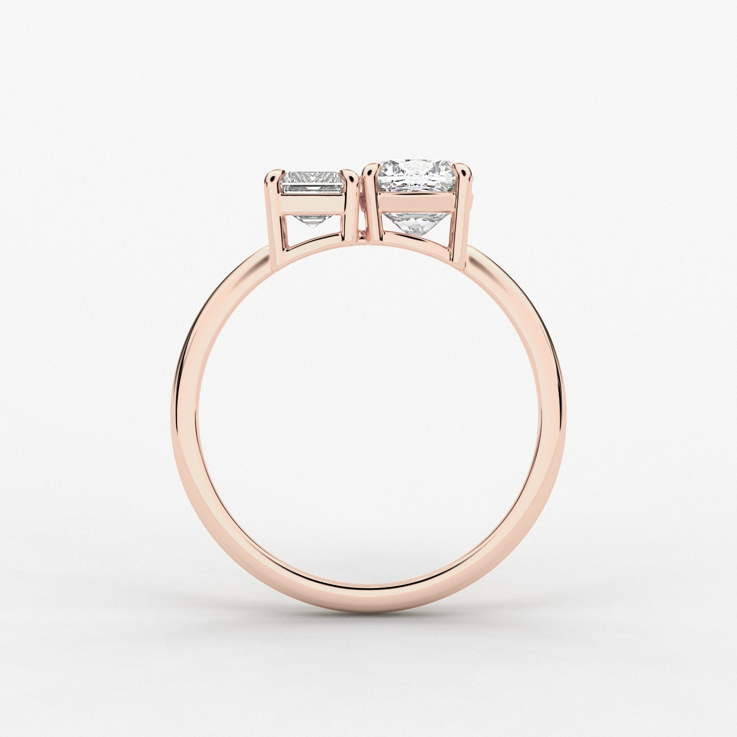 Rose Gold Cushion And Emerald Toi Et Moi Wedding Ring In Rose Gold