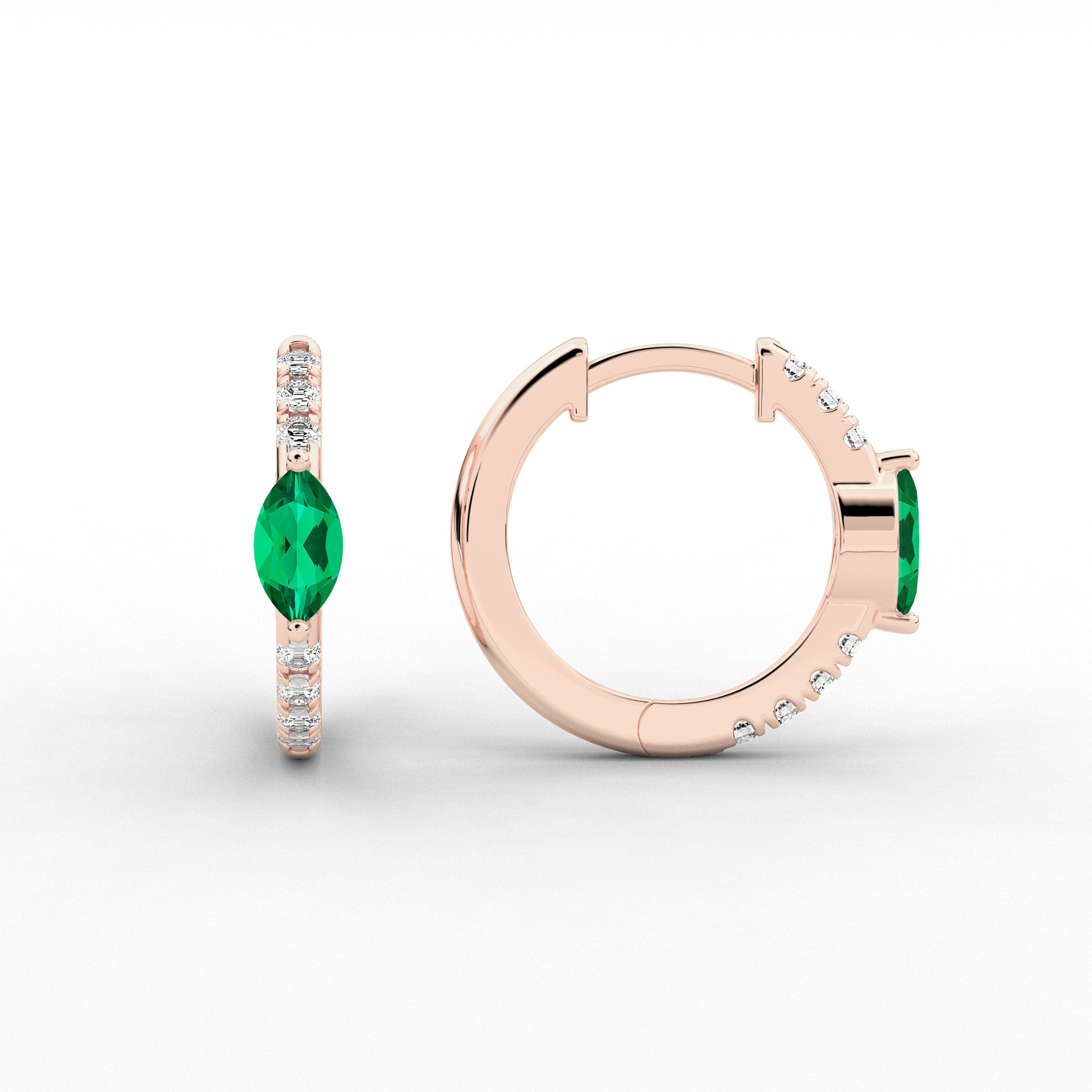 Rose Gold Marquise And green Emerald Diamond Wedding Hoop Earring